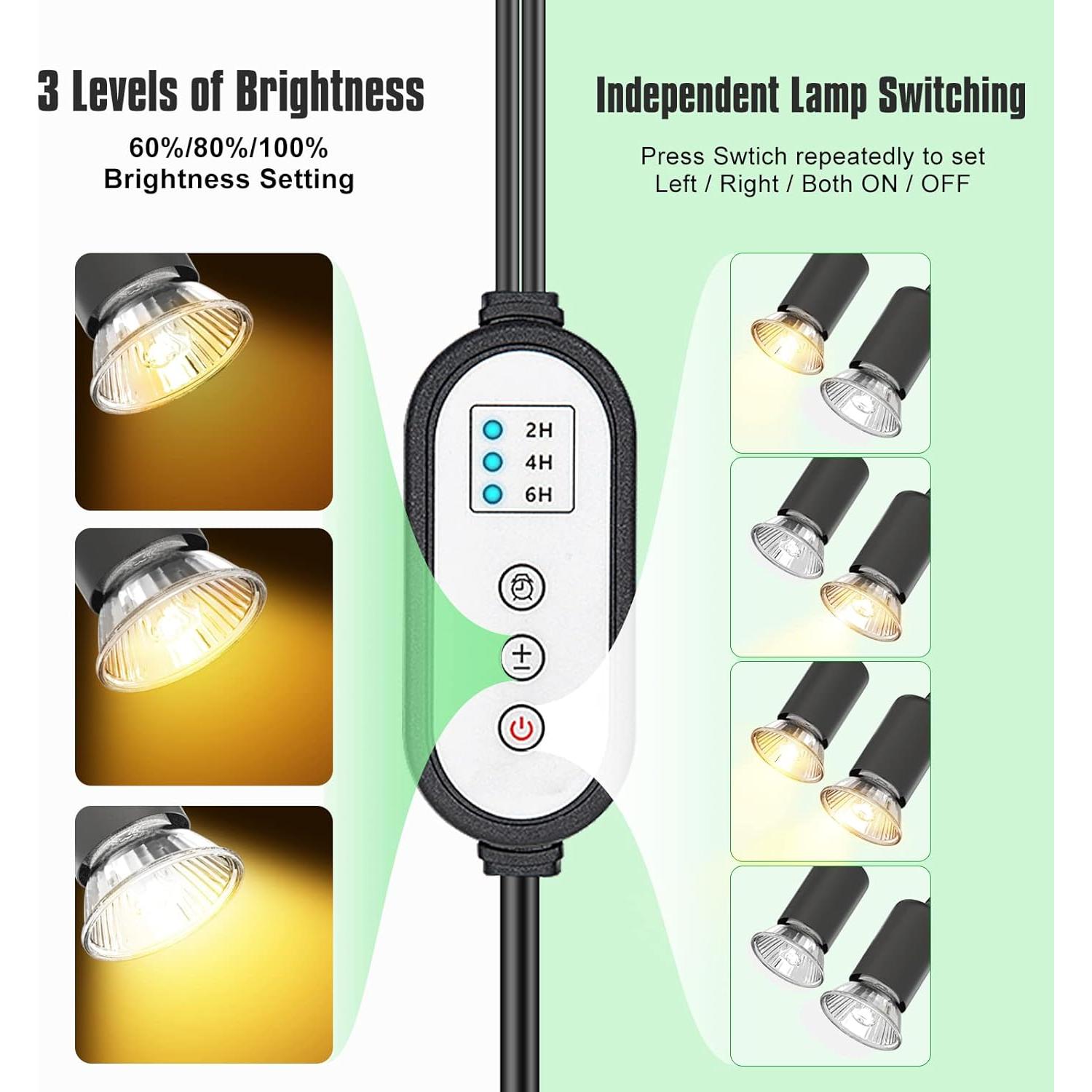 Lámpara de Calor para Reptiles DTZY con Temporizador y 4 Bombillas