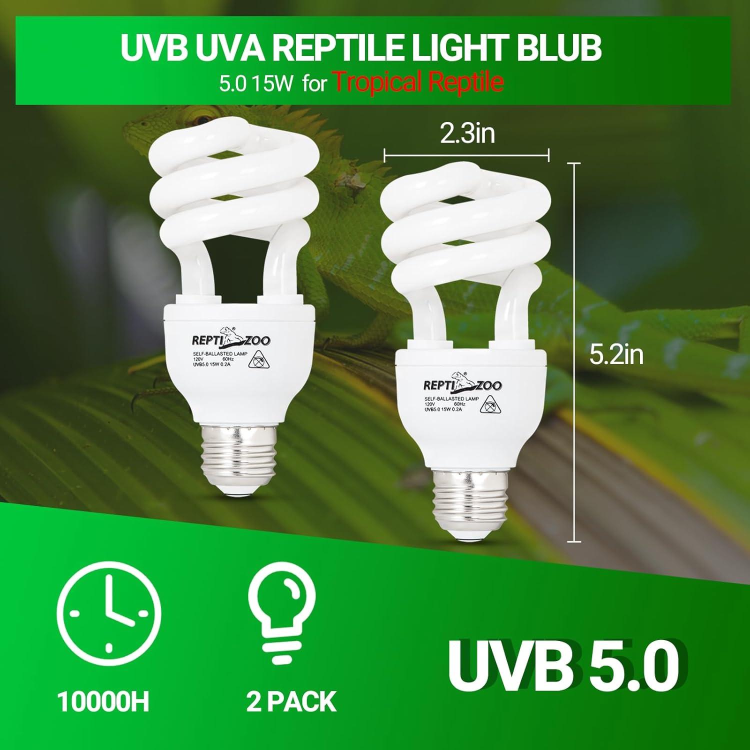 Luz UVB REPTI ZOO 5.0 15W para Reptiles Tropicales - Paquete de 2