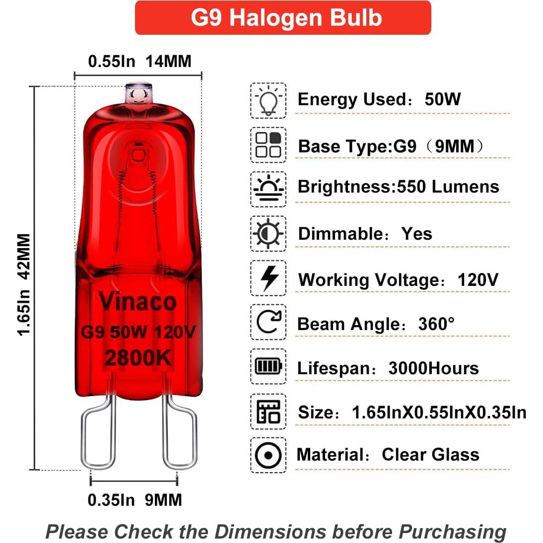 Bombillas de Calor para Reptiles Vinaco G9 50W Regulables UVA UVB