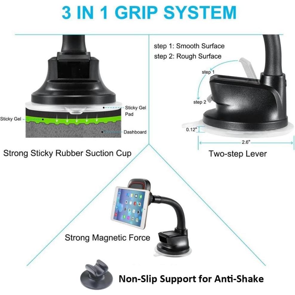 Soporte Magnético para Auto Selna con Ventosa Fuerte y Cuello Flexible