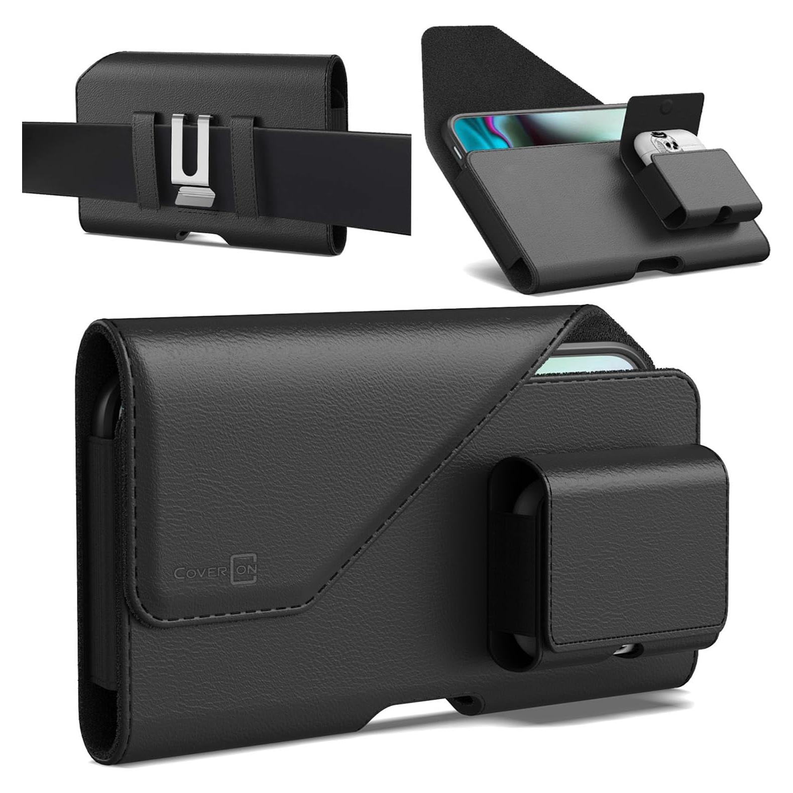 Funda de cuero CoverON con clip para cinturón para TCL y Nokia