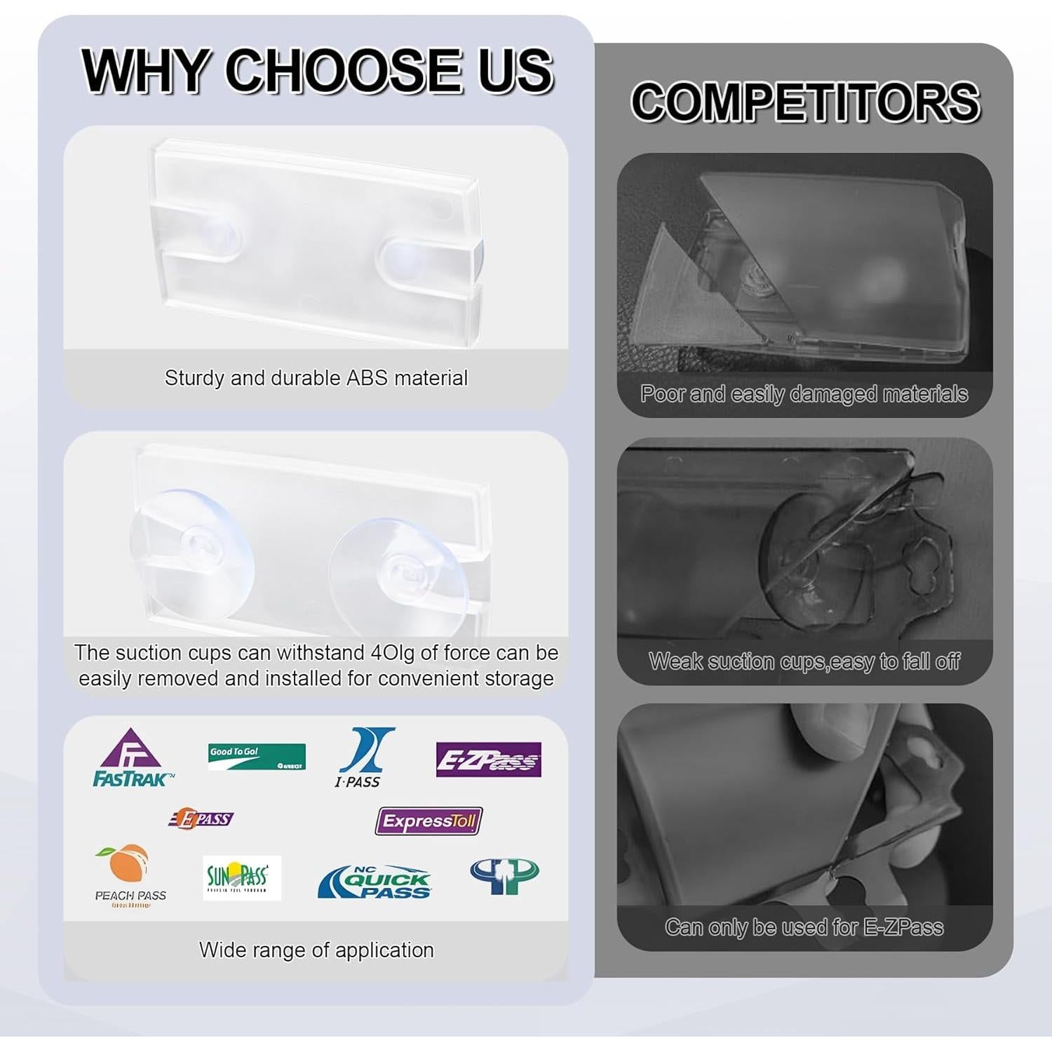 Soporte EZ Pass JUSTTOP para parabrisas con ventosas fuertes