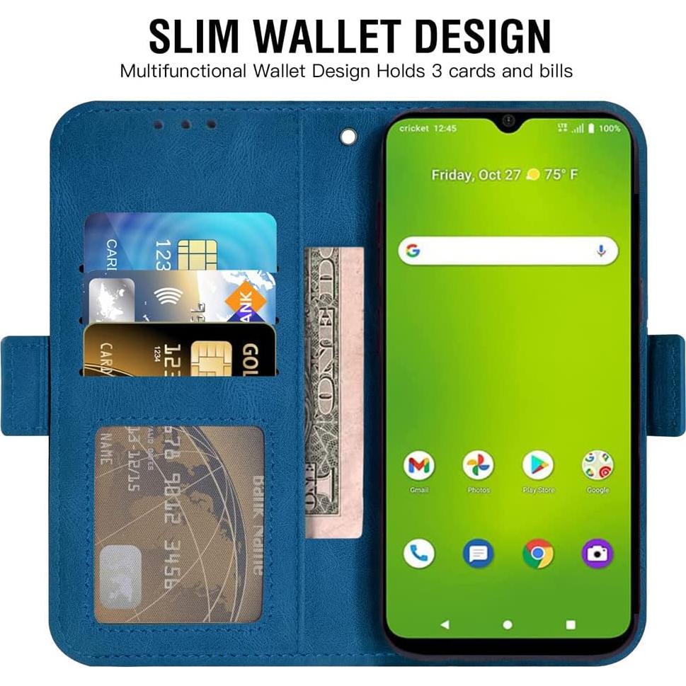 Funda de Cartera Asuwish para Cricket Icon 3/Splendor/AT&T Motivate 2 Azul