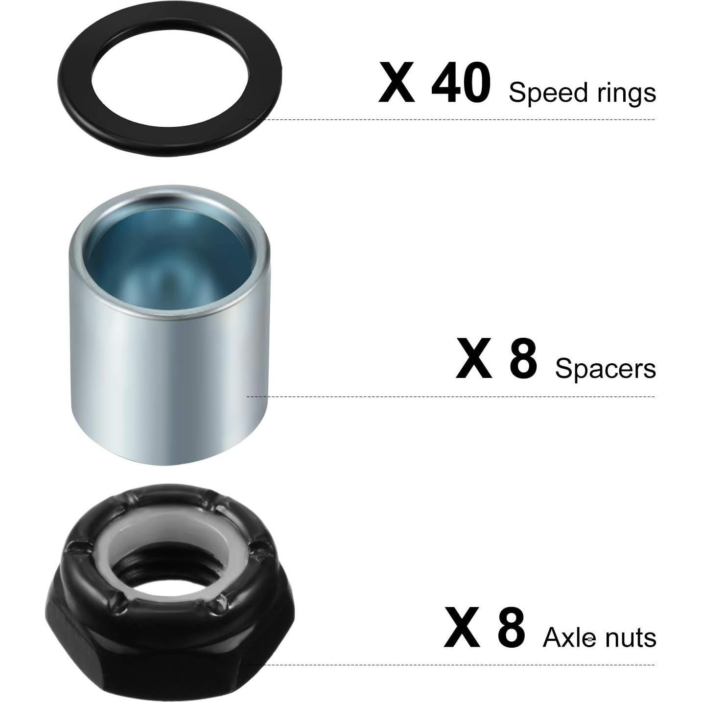 Kit de Hardware para Skateboard Hotop 56 Piezas - Espaciadores, Tuercas y Anillos