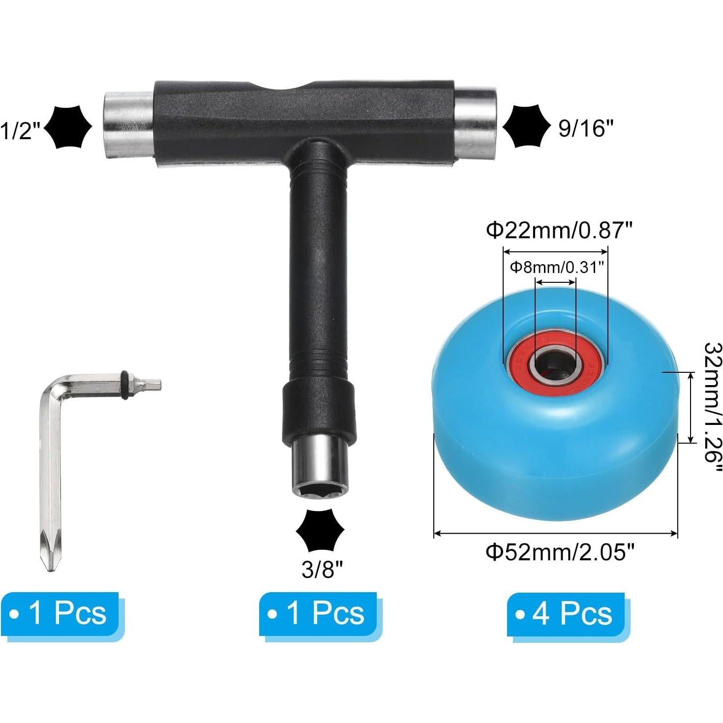 Ruedas de Skateboard PATIKIL 52mm 95A Azul + Herramienta