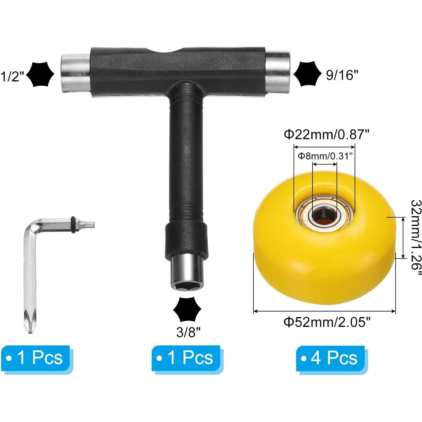 Ruedas de Skateboard PATIKIL 52mm 95A Amarillo + Herramienta