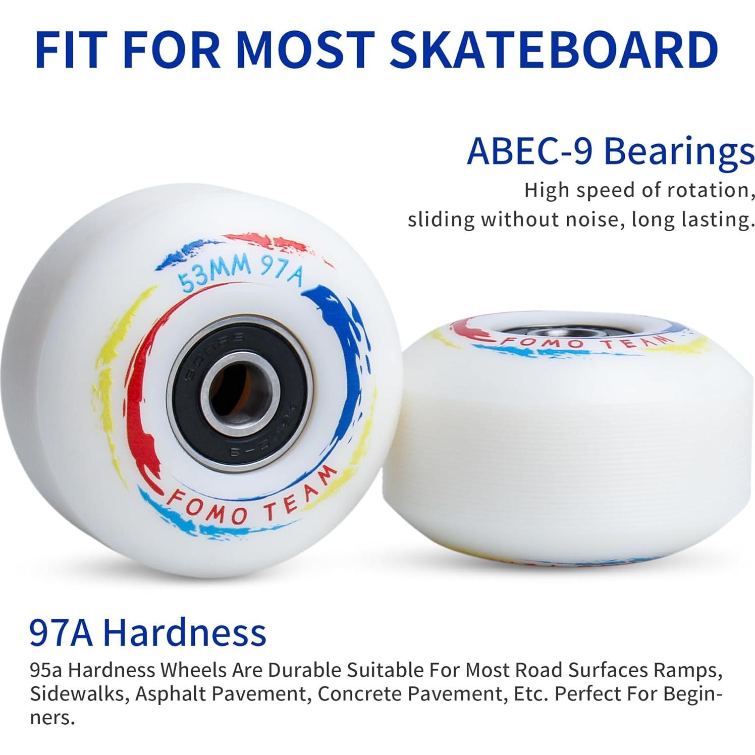 Ruedas de Patineta Fomo Team 53mm 97A con Rodamientos ABEC-9