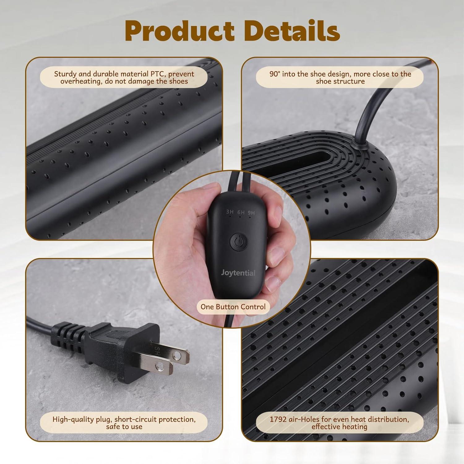 Secador de Botas Eléctrico Negro con Temporizador 3/6/9 Horas