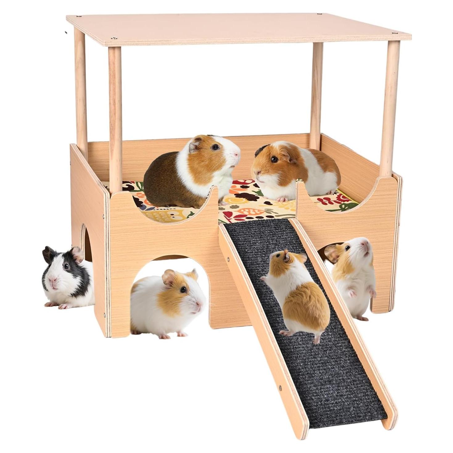 Refugio de Madera para Cobayas PETTDATE 2 Pisos 38x25x35cm