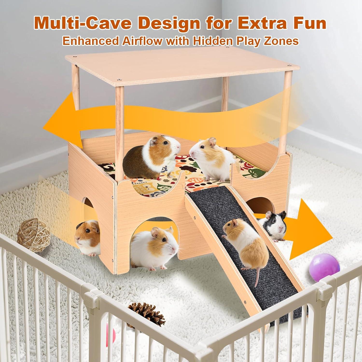 Refugio de Madera para Cobayas PETTDATE 2 Pisos 38x25x35cm