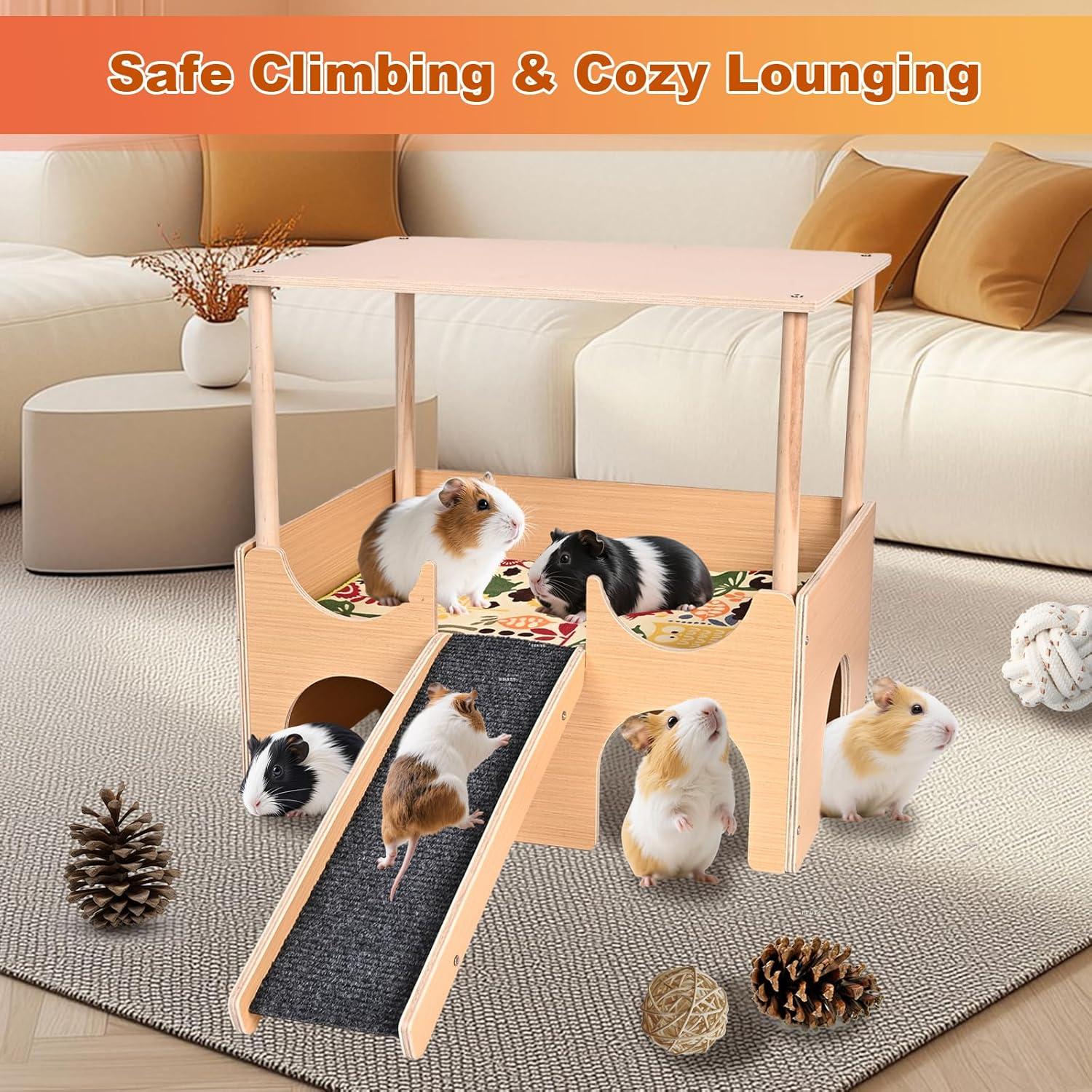 Refugio de Madera para Cobayas PETTDATE 2 Pisos 38x25x35cm