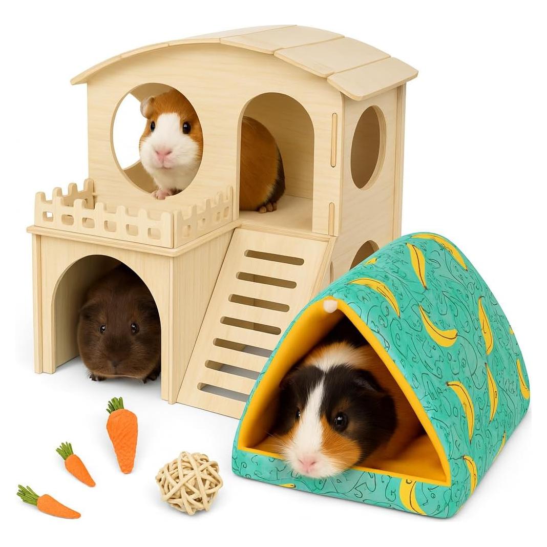 Casa para Cobayas de Madera Paulownia con Cama y Juguetes
