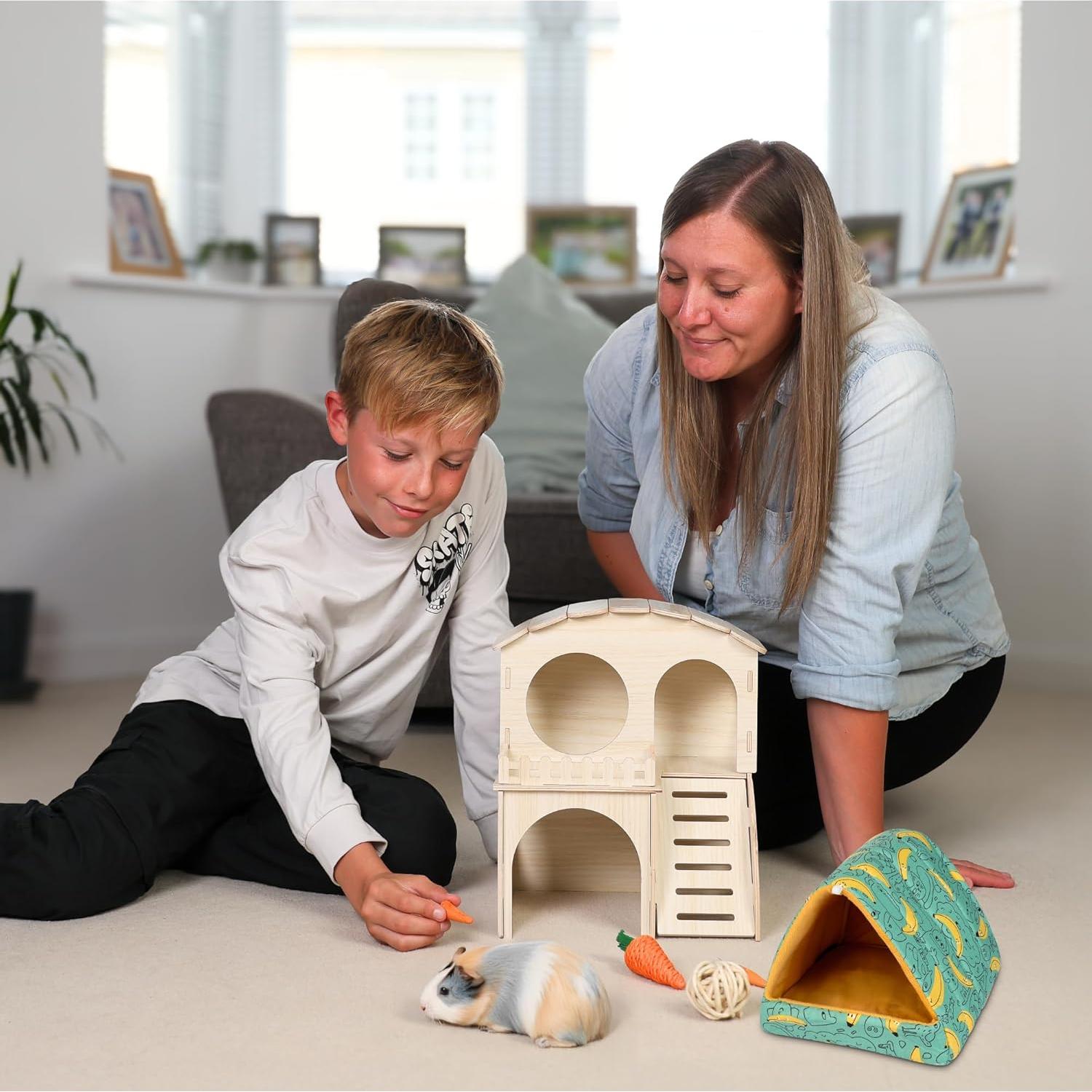 Casa para Cobayas de Madera Paulownia con Cama y Juguetes