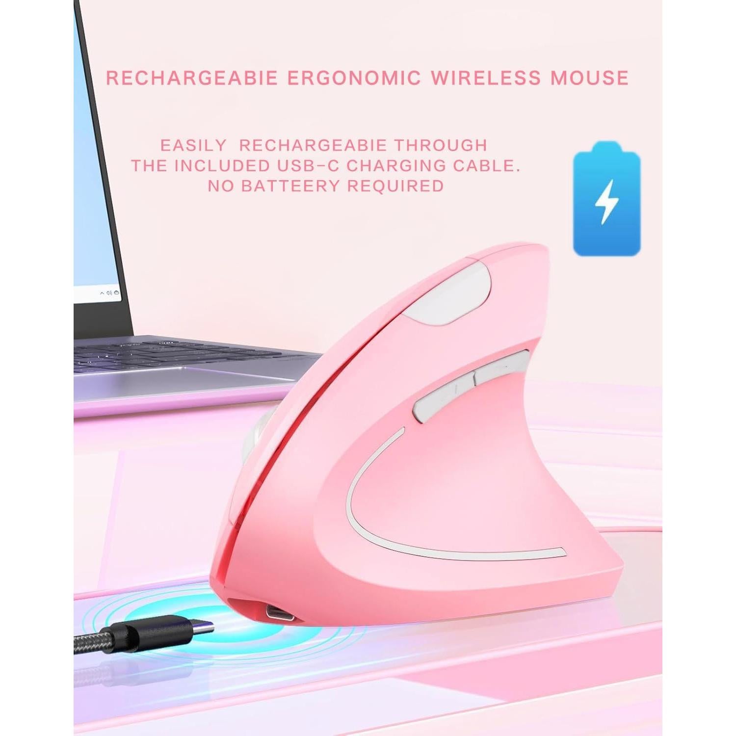 Ratón Ergonómico Inalámbrico BeWishes Rosa 3 DPI Ajustables