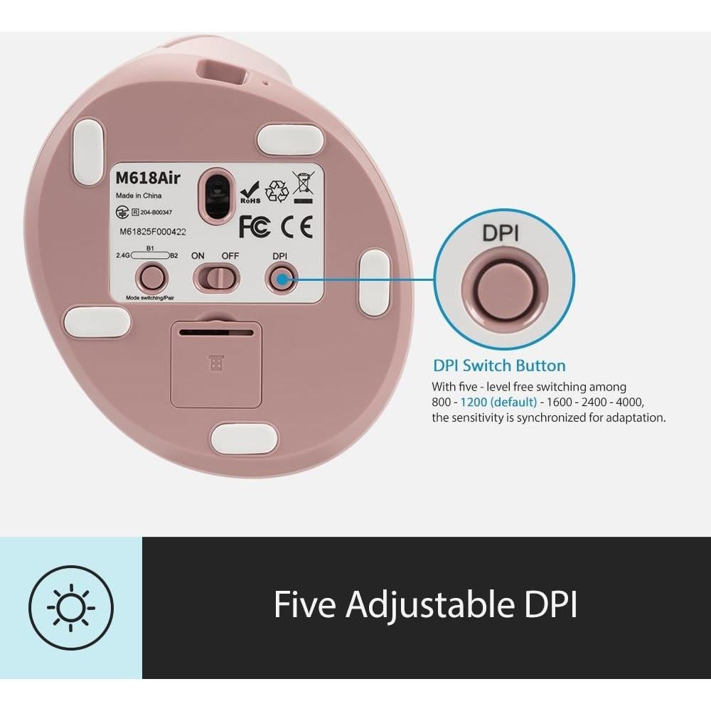 Ratón Ergonómico Inalámbrico DELUX M618AIR Rosa 4000DPI