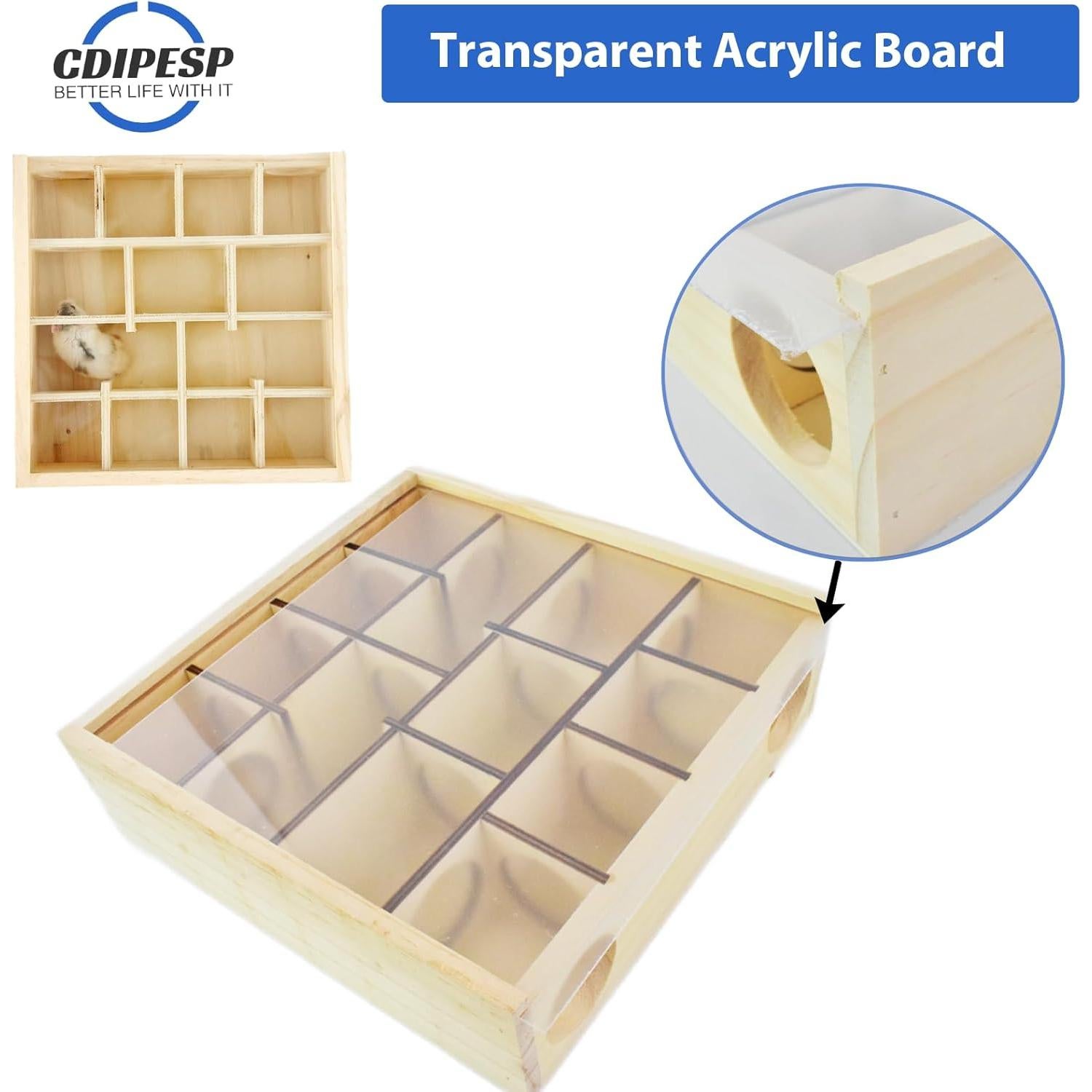 Laberinto de Madera para Hámster Cdipesp con Cubierta Acrílica