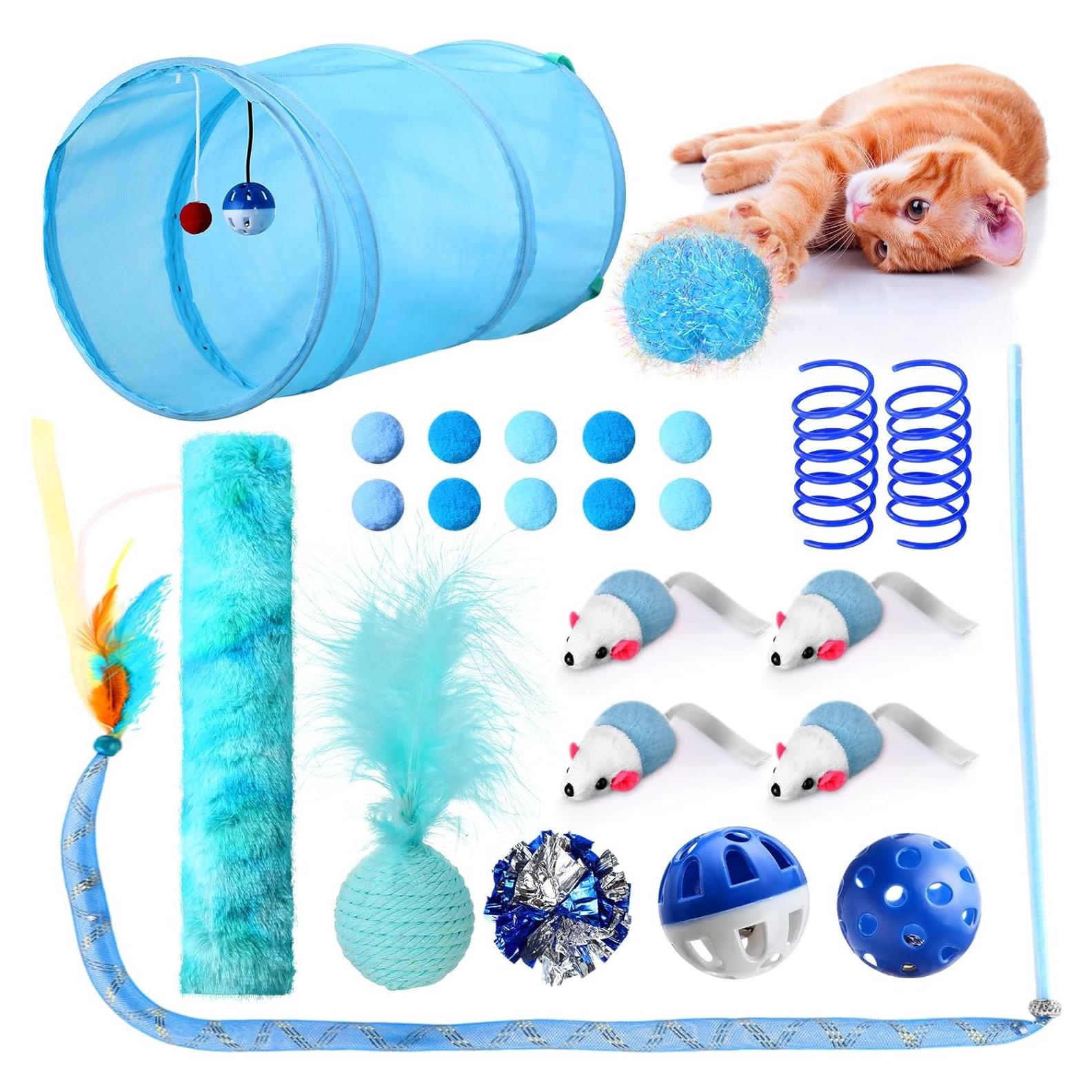 Juego de 24 Piezas de Juguetes para Gatos Foilswirl Azul