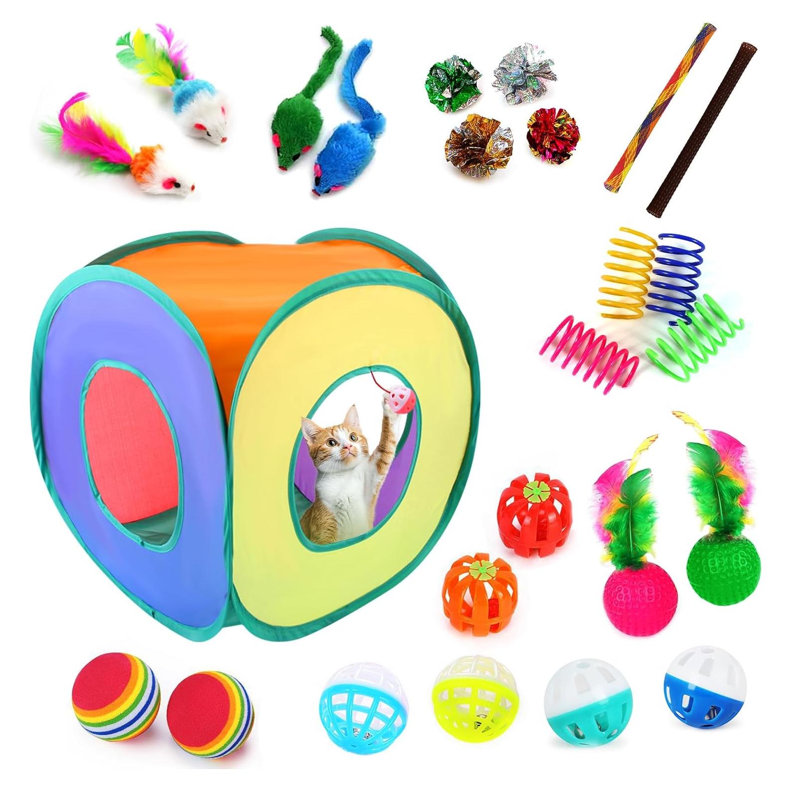 Kit de Juguetes para Gatos 25 Piezas iCAGY con Túnel Arcoíris