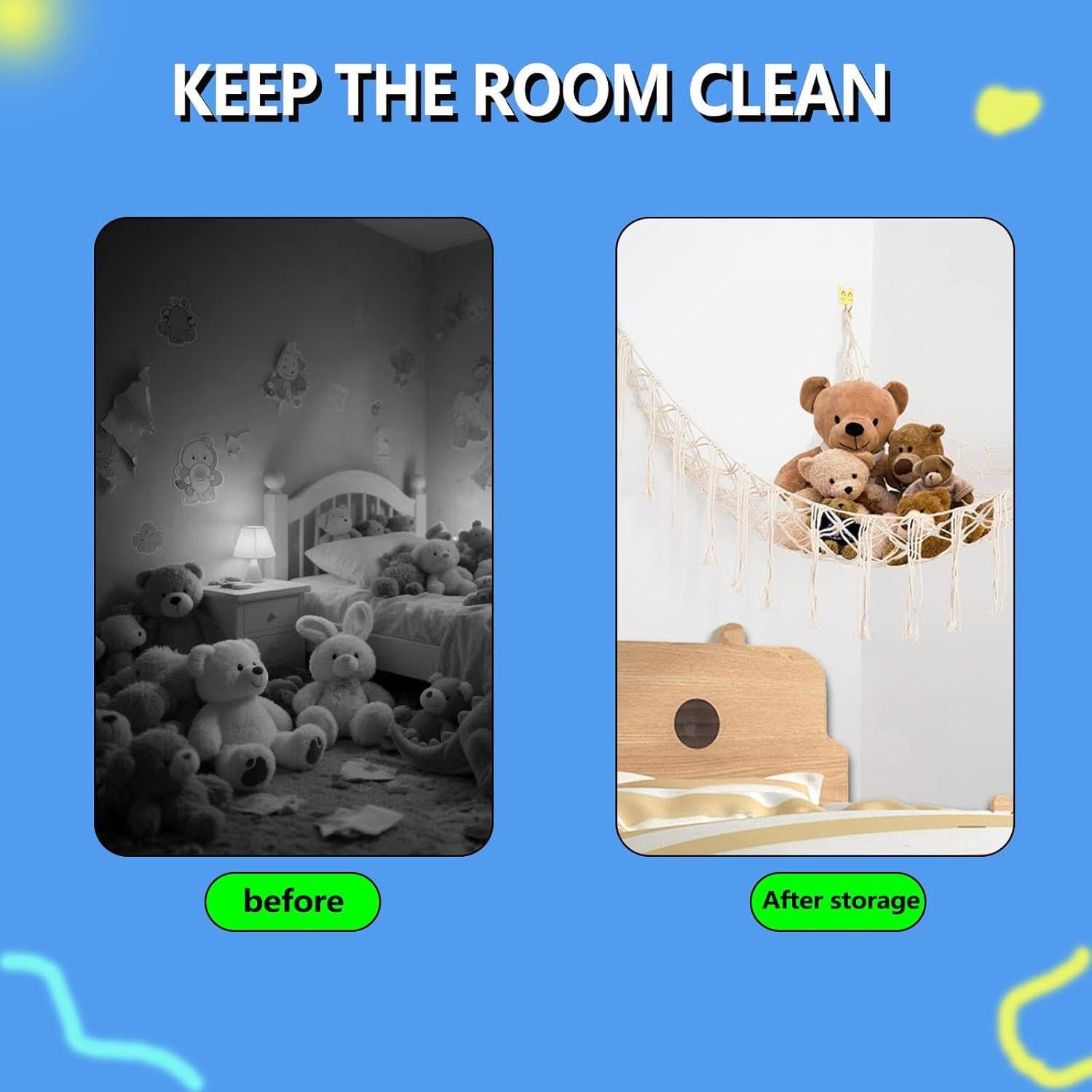 Red de Almacenamiento de Juguetes Colgante fxqtomio Azul