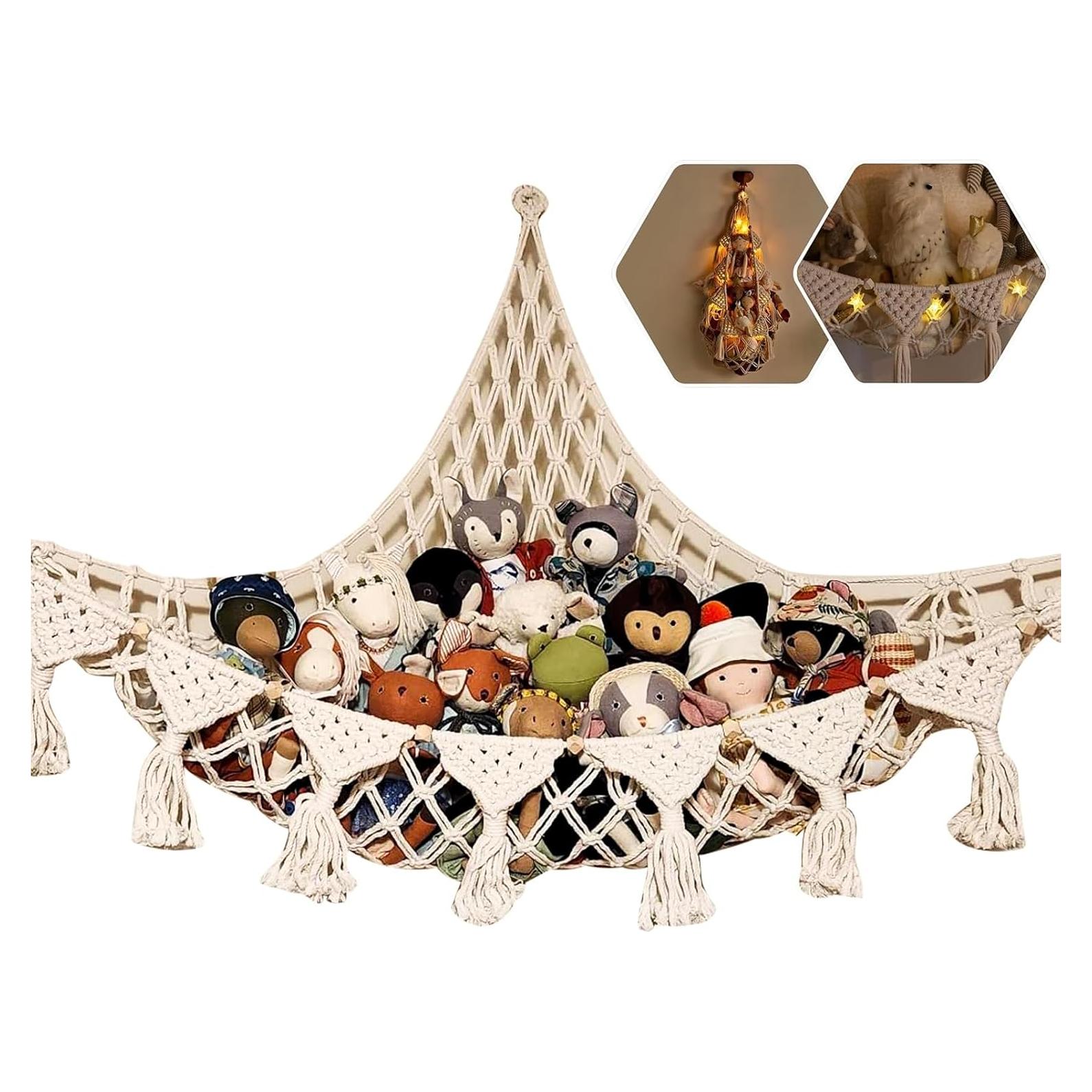 Hamaca Colgante de Almacenamiento de Juguetes de Peluche 120 cm Algodón Crema