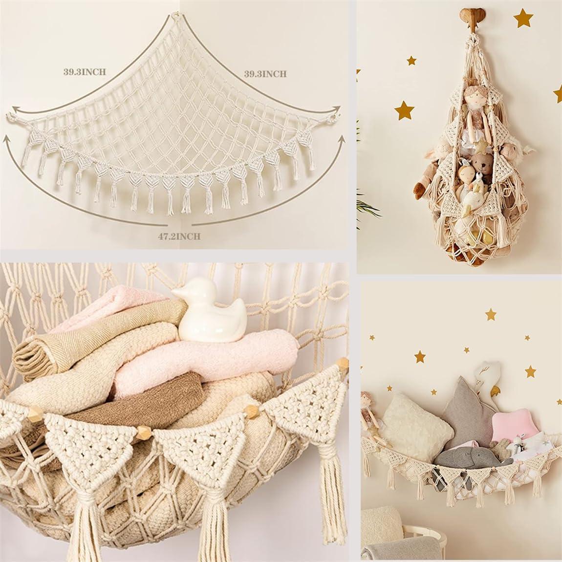 Hamaca Colgante de Almacenamiento de Juguetes de Peluche 120 cm Algodón Crema