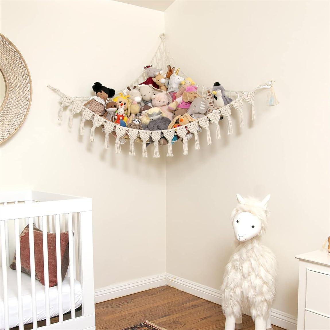 Hamaca Colgante de Almacenamiento de Juguetes de Peluche 120 cm Algodón Crema