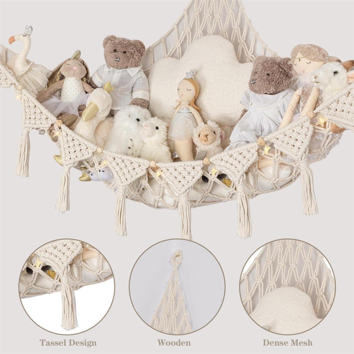 Hamaca Colgante de Almacenamiento de Juguetes de Peluche 120 cm Algodón Crema