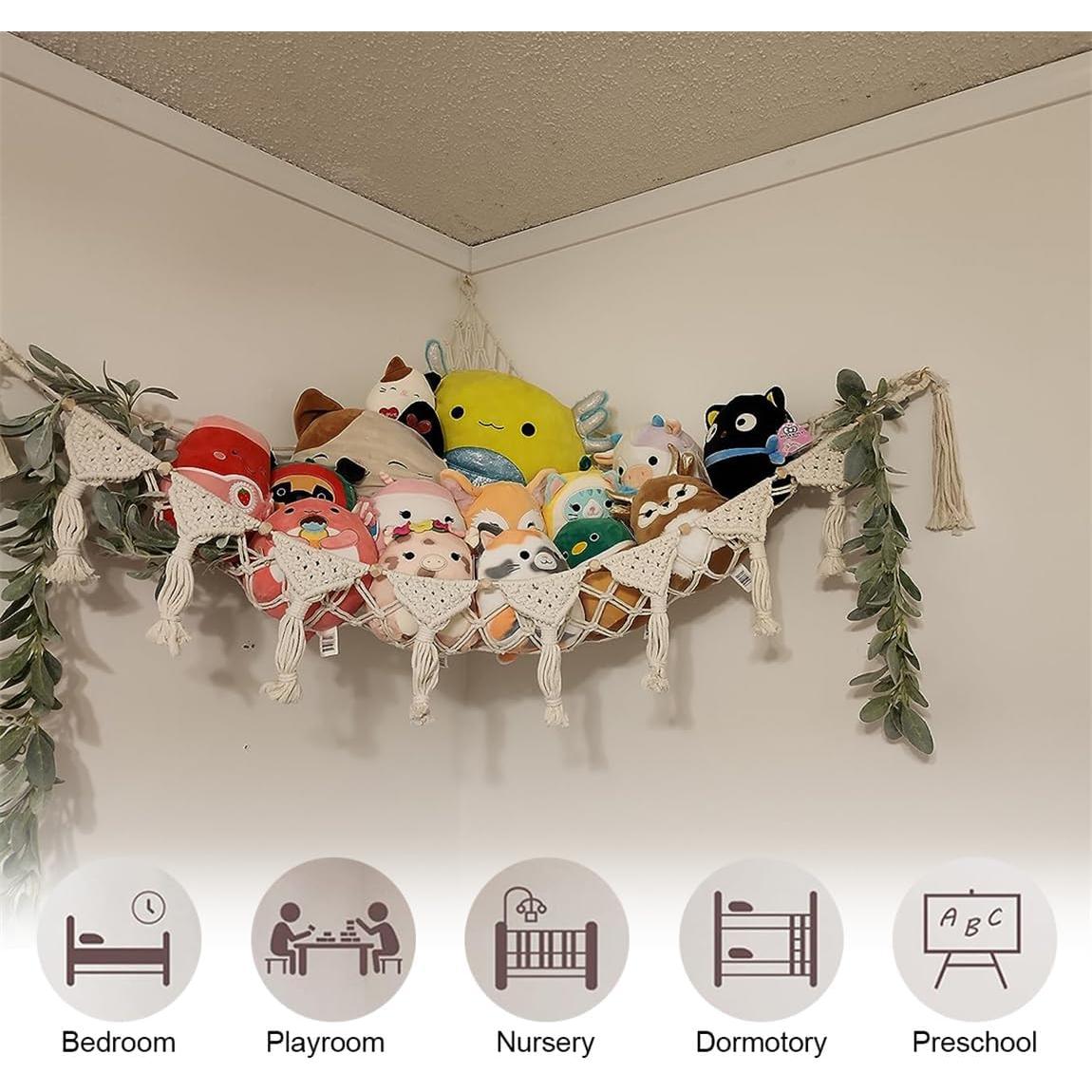 Hamaca Colgante de Almacenamiento de Juguetes de Peluche 120 cm Algodón Crema