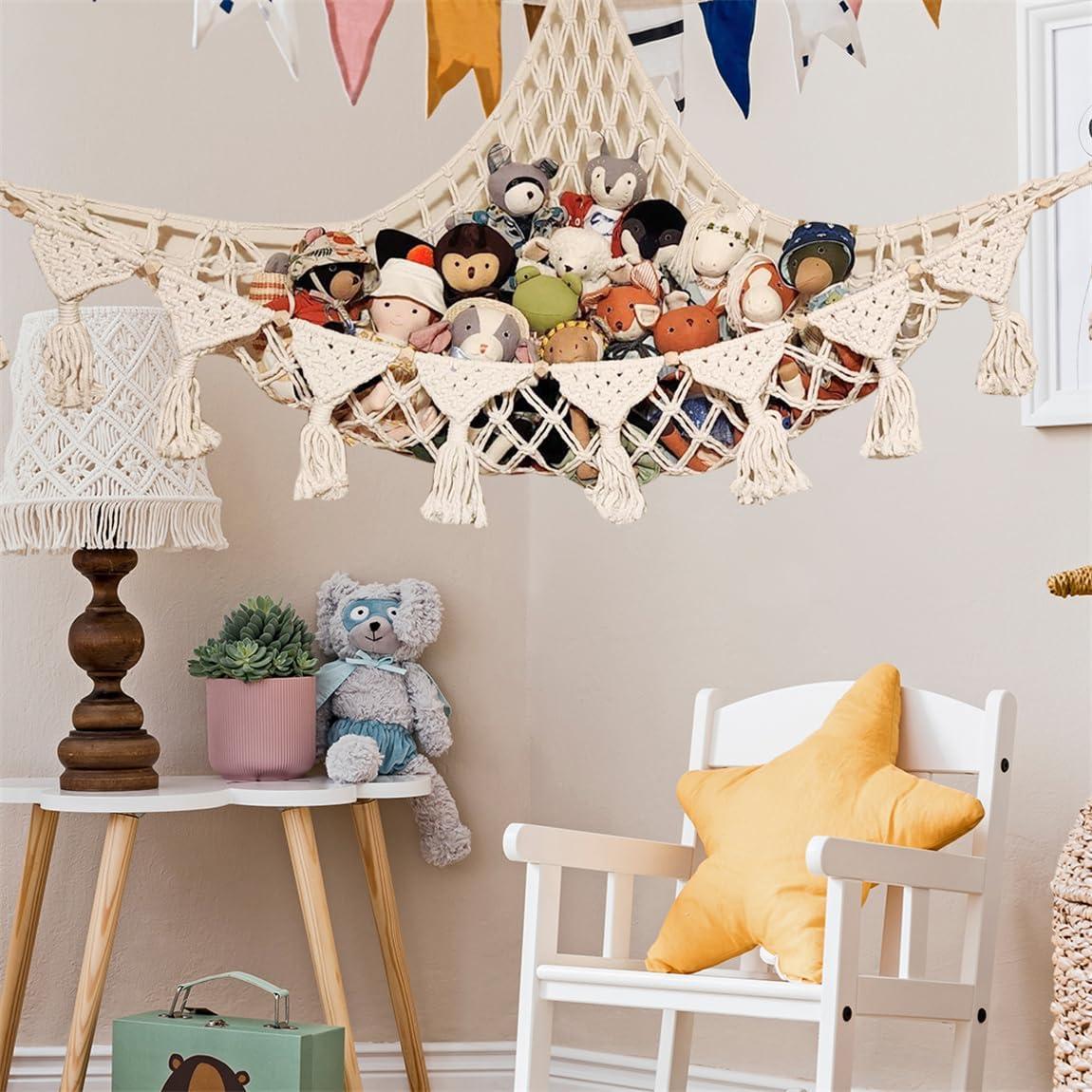 Hamaca Colgante de Almacenamiento de Juguetes de Peluche 120 cm Algodón Crema