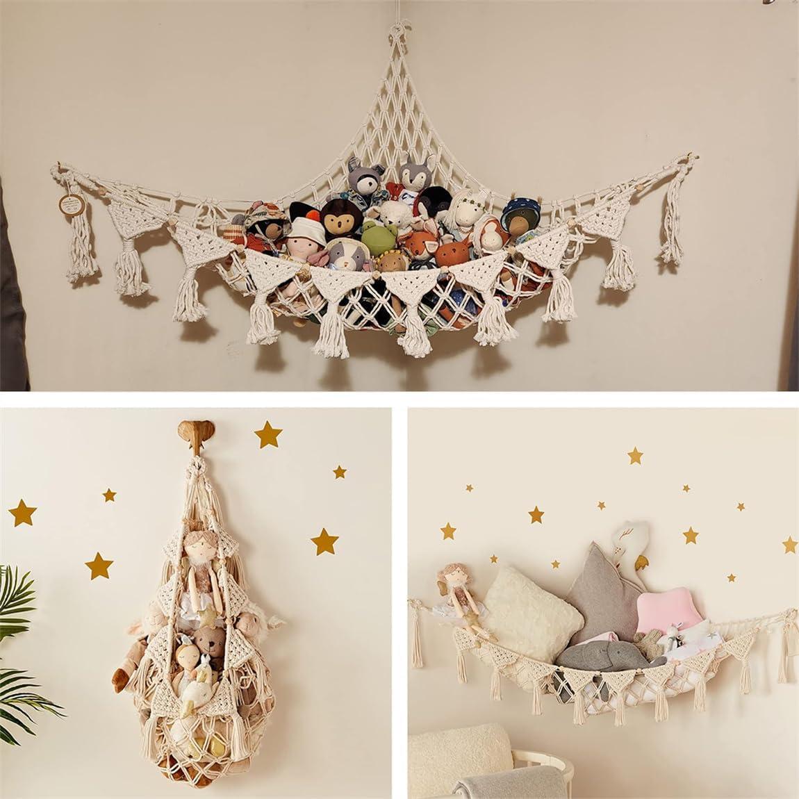 Hamaca Colgante de Almacenamiento de Juguetes de Peluche 120 cm Algodón Crema