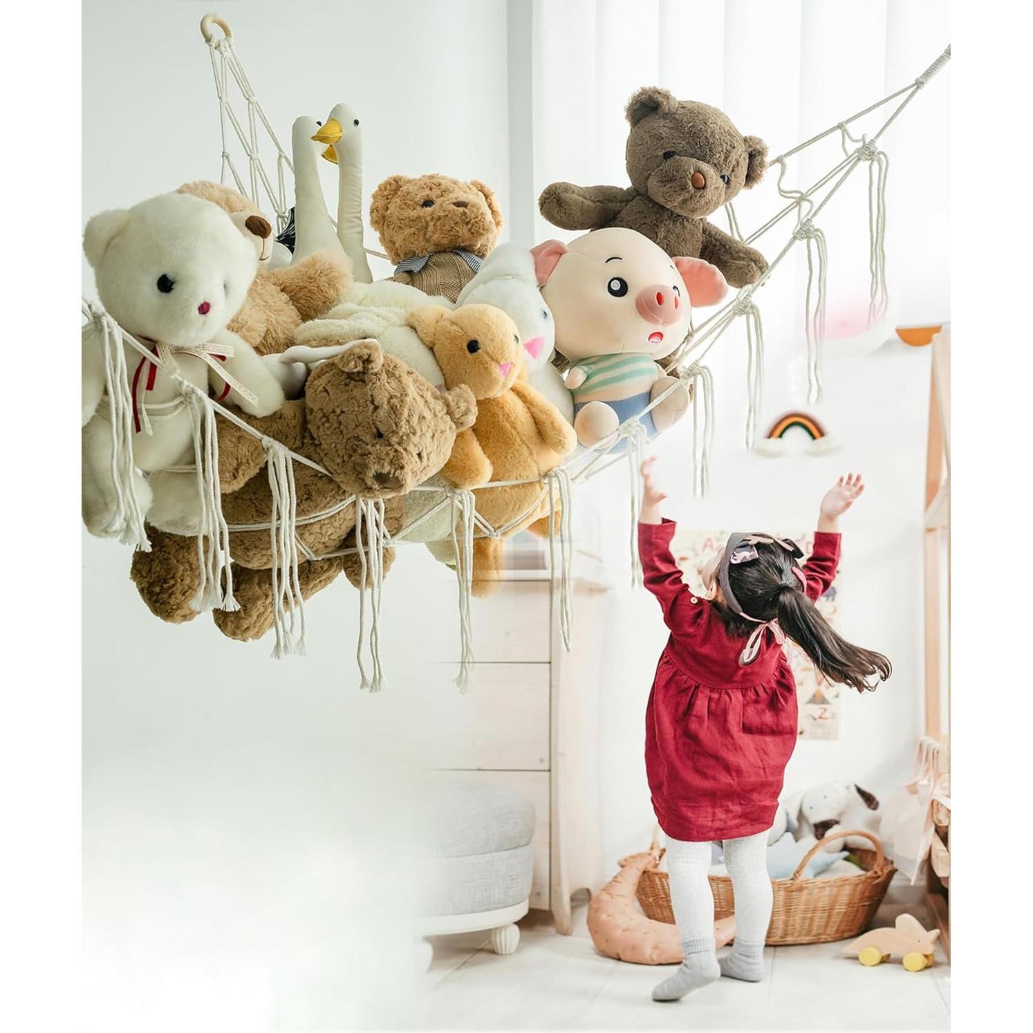 Hamaca de Almacenamiento de Peluches Beige NingHoms - Organizador Triangular