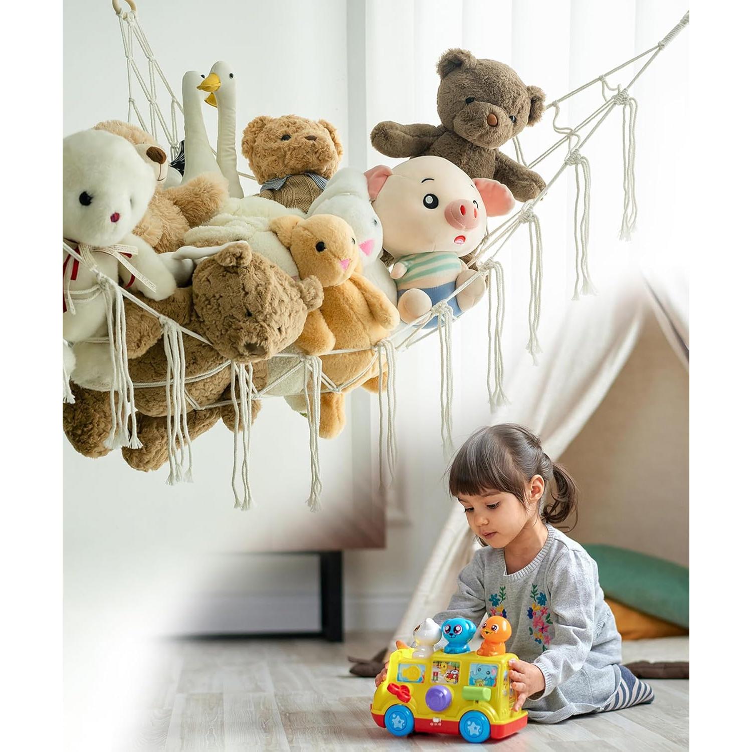 Hamaca de Almacenamiento de Peluches Beige NingHoms - Organizador Triangular