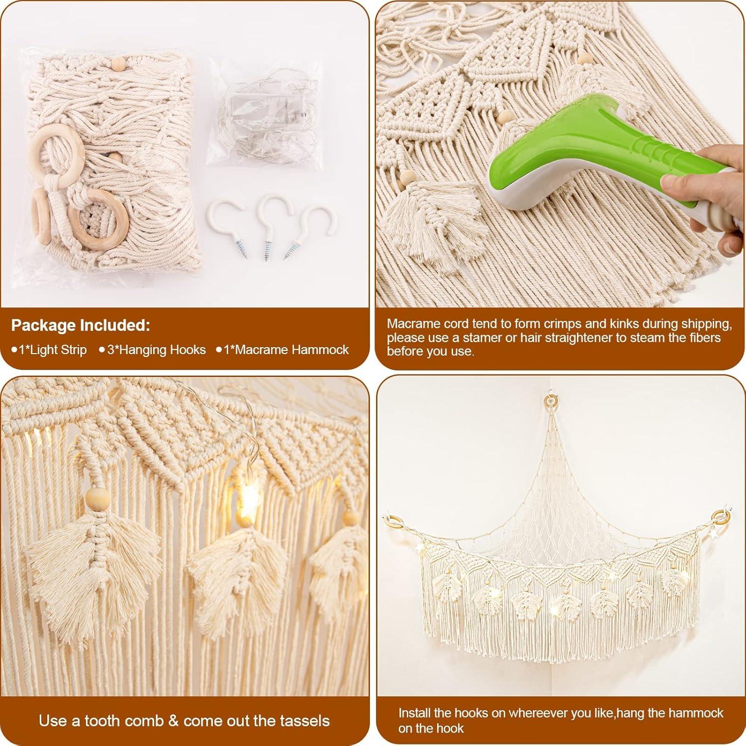 Hamaca de Juguetes de Macramé ANROYE con Luz Estrella 100cm