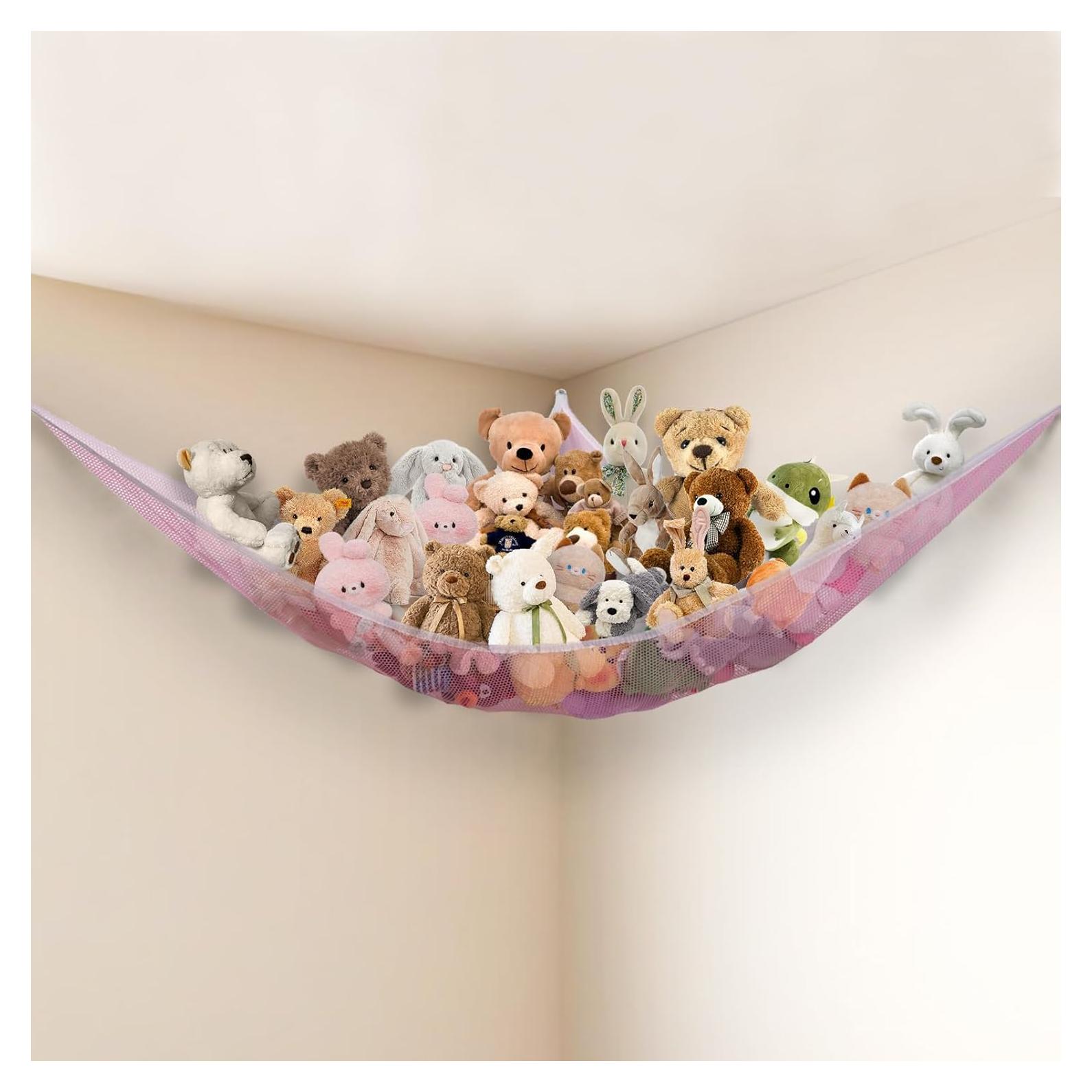 Hamaca de Almacenamiento de Peluches Powkoo Rosa Grande 213x150 cm