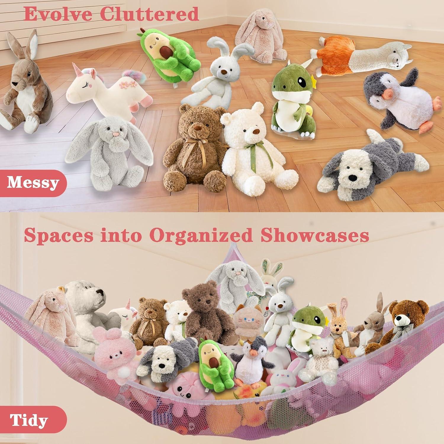 Hamaca de Almacenamiento de Peluches Powkoo Rosa Grande 213x150 cm