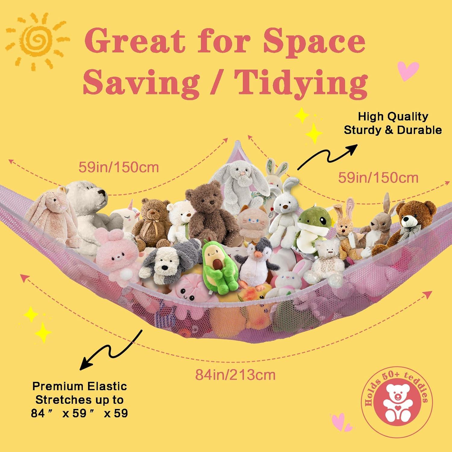 Hamaca de Almacenamiento de Peluches Powkoo Rosa Grande 213x150 cm