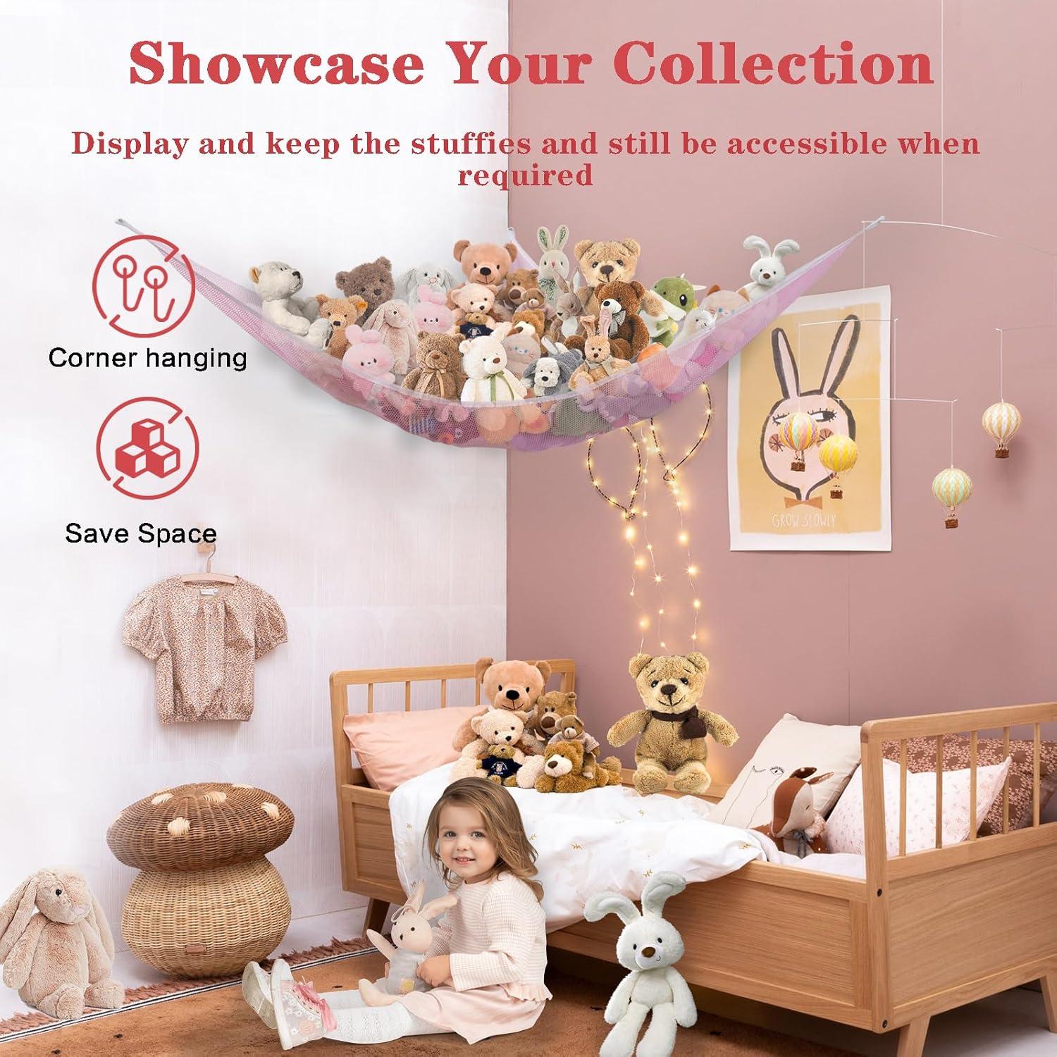 Hamaca de Almacenamiento de Peluches Powkoo Rosa Grande 213x150 cm