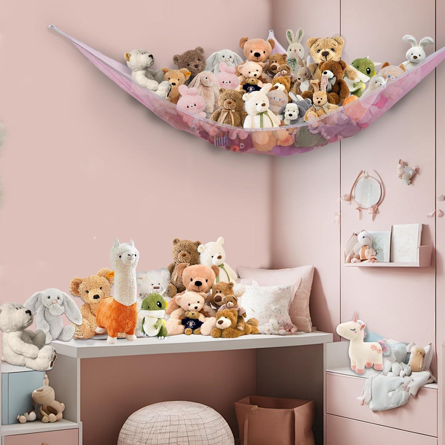 Hamaca de Almacenamiento de Peluches Powkoo Rosa Grande 213x150 cm