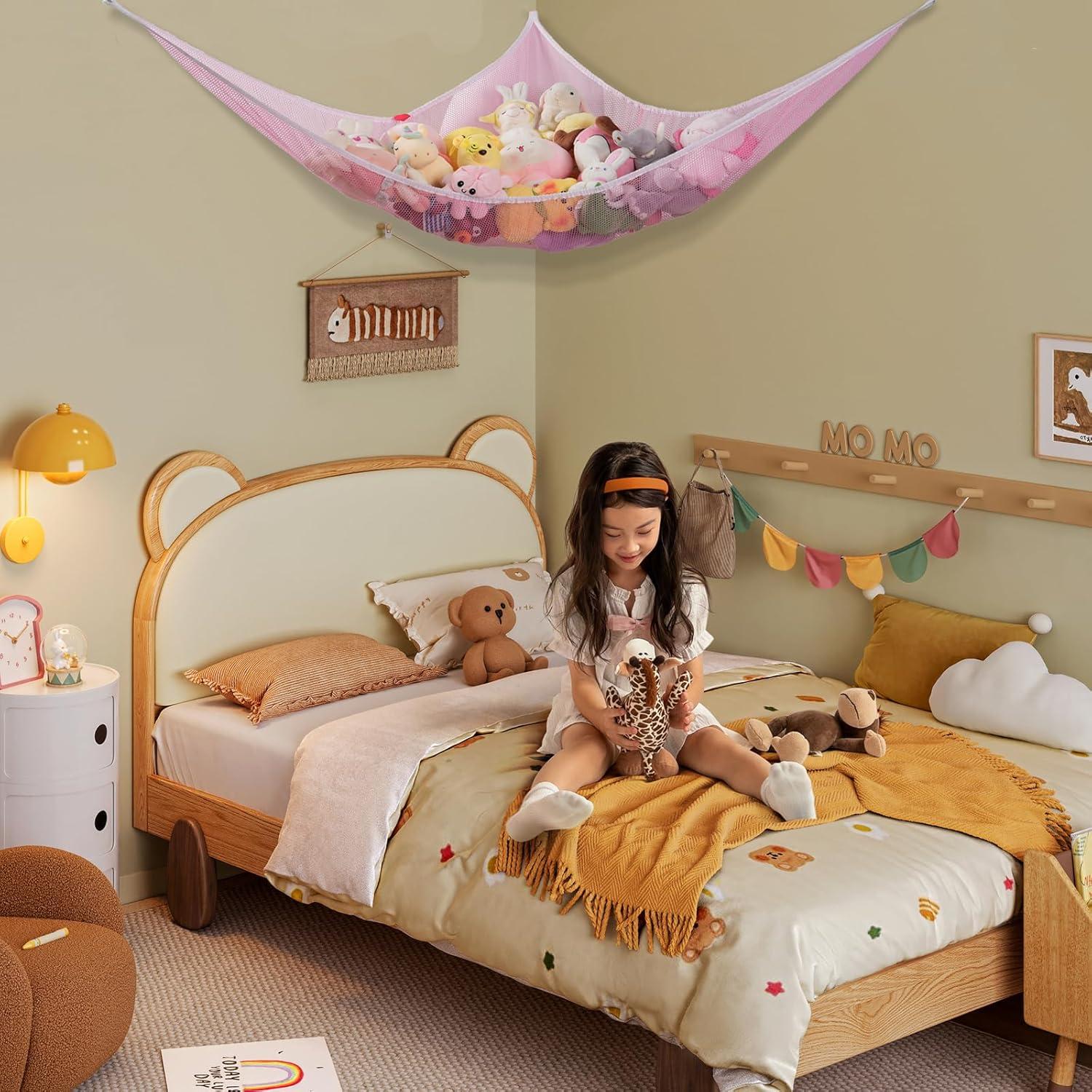 Hamaca de Almacenamiento de Peluches Powkoo Rosa Grande 213x150 cm