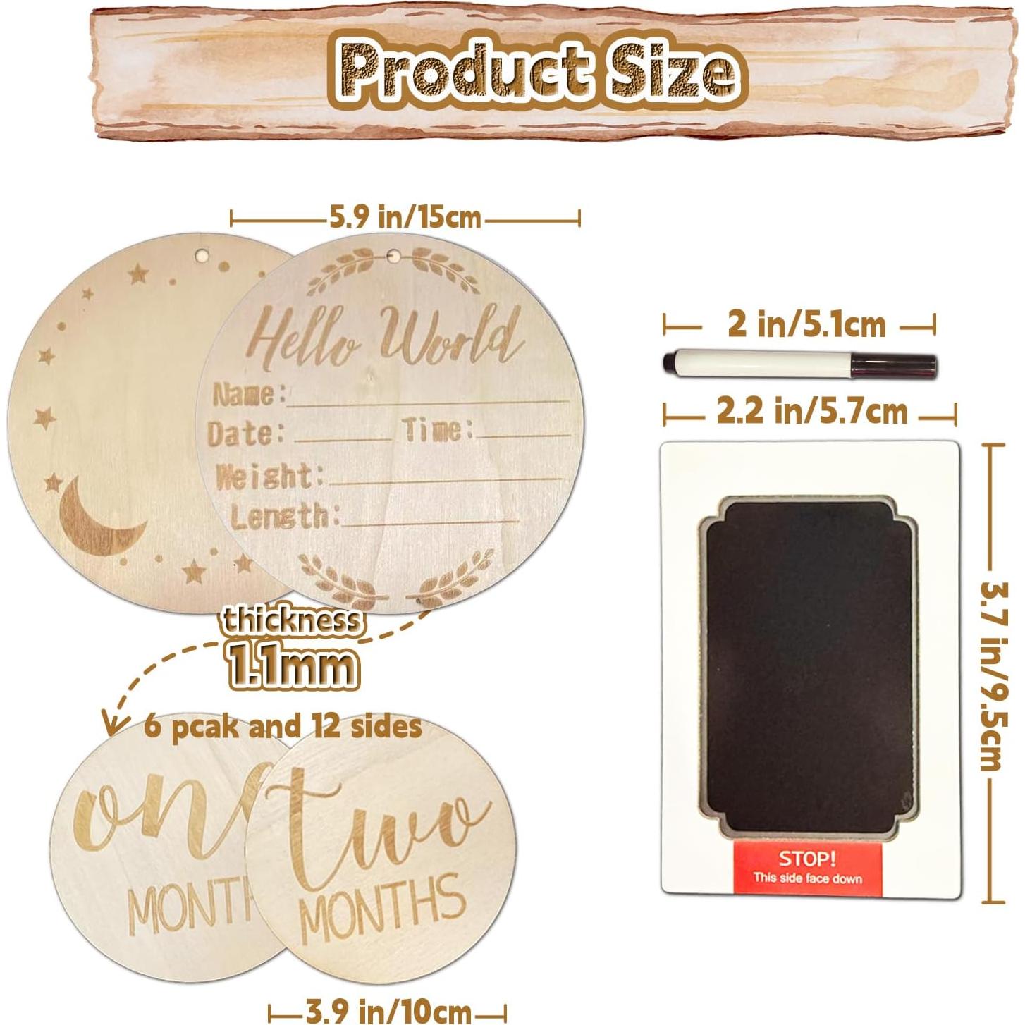 Juego de 12 Señales de Hito Mensual para Bebés - Madera
