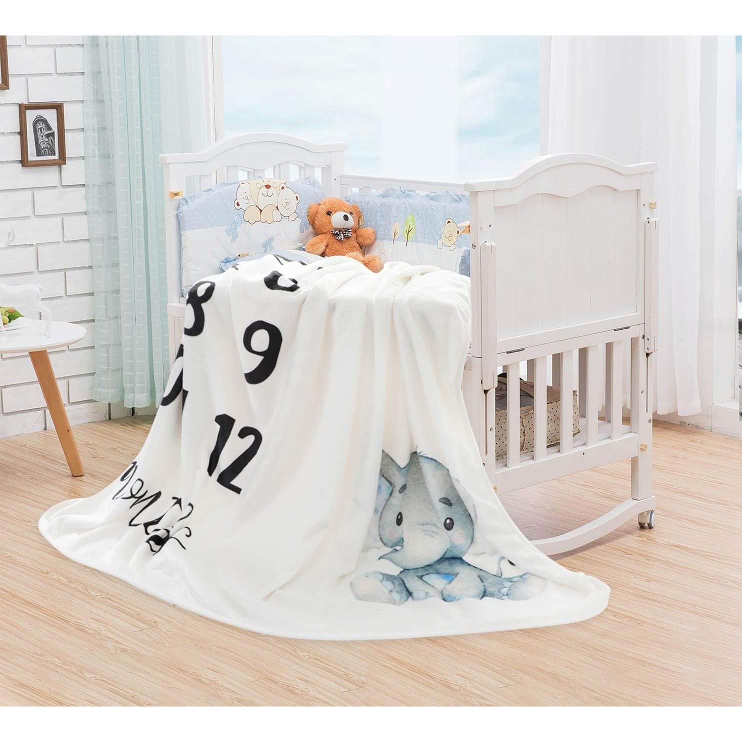 Manta de Hitos Mensuales Besbaby Elefante Azul 119x102cm