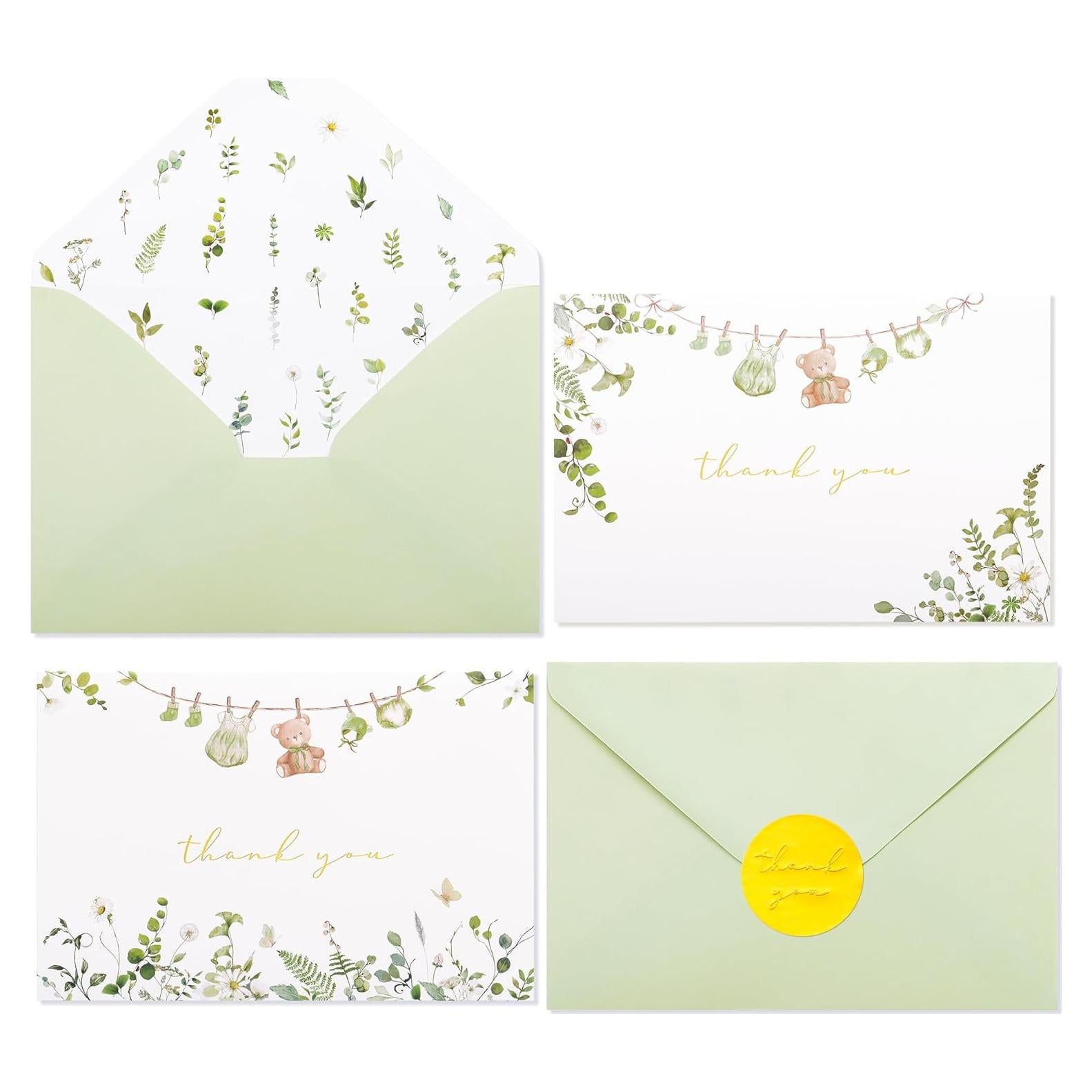 Tarjetas de Agradecimiento Baby Shower Crisky Verde Salvia 25 Pzas