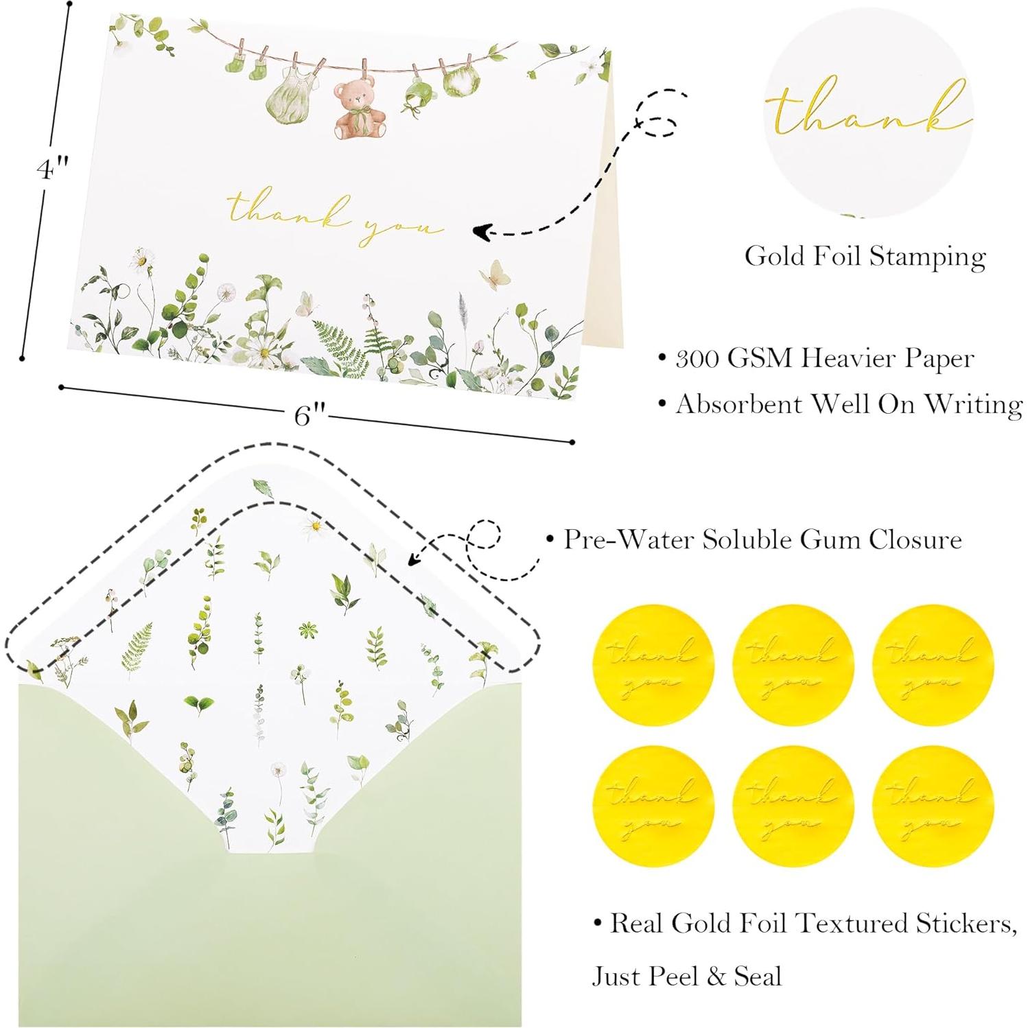 Tarjetas de Agradecimiento Baby Shower Crisky Verde Salvia 25 Pzas