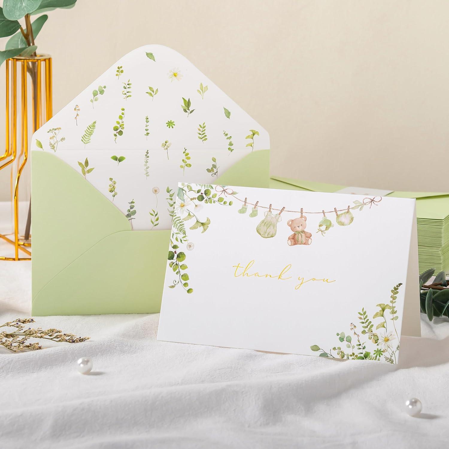 Tarjetas de Agradecimiento Baby Shower Crisky Verde Salvia 25 Pzas