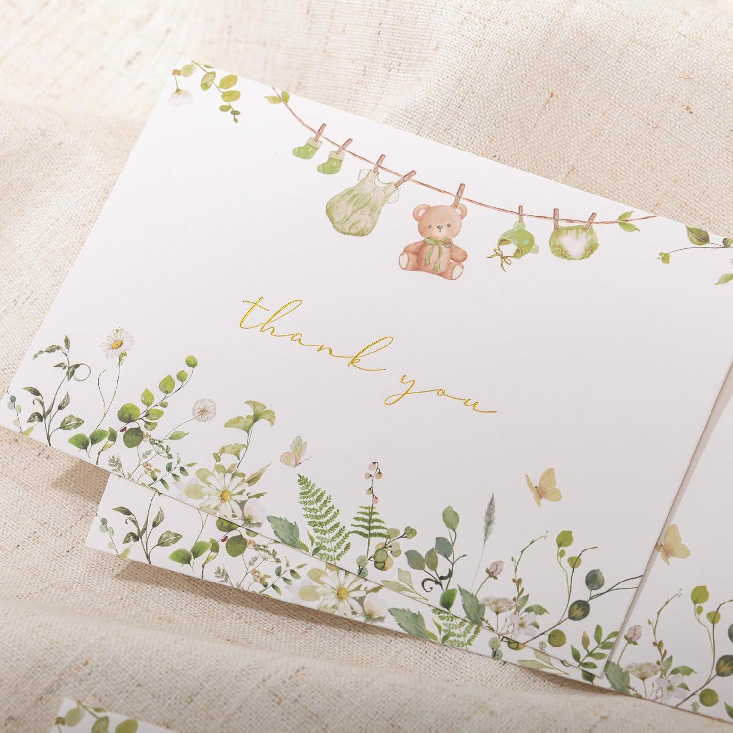 Tarjetas de Agradecimiento Baby Shower Crisky Verde Salvia 25 Pzas