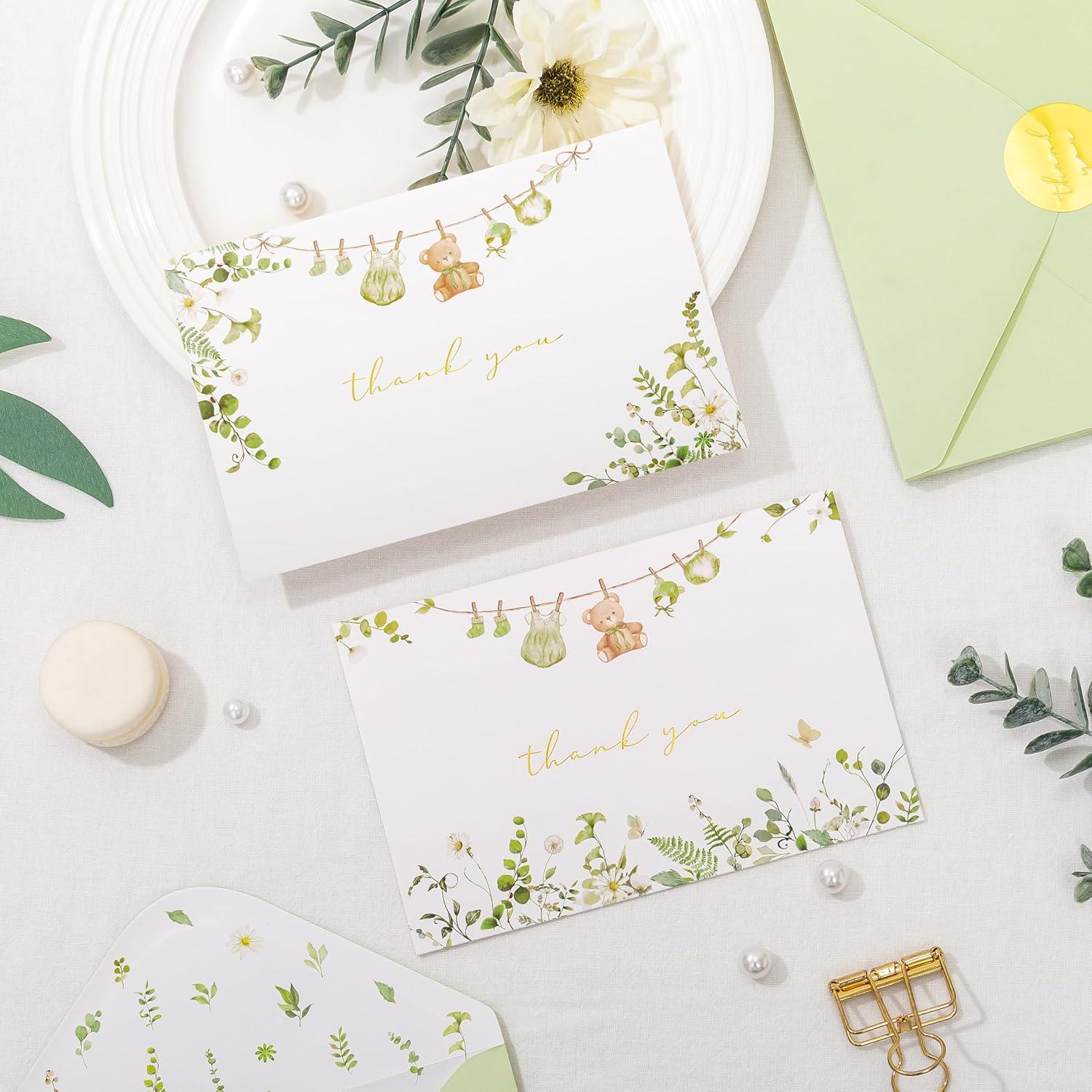 Tarjetas de Agradecimiento Baby Shower Crisky Verde Salvia 25 Pzas