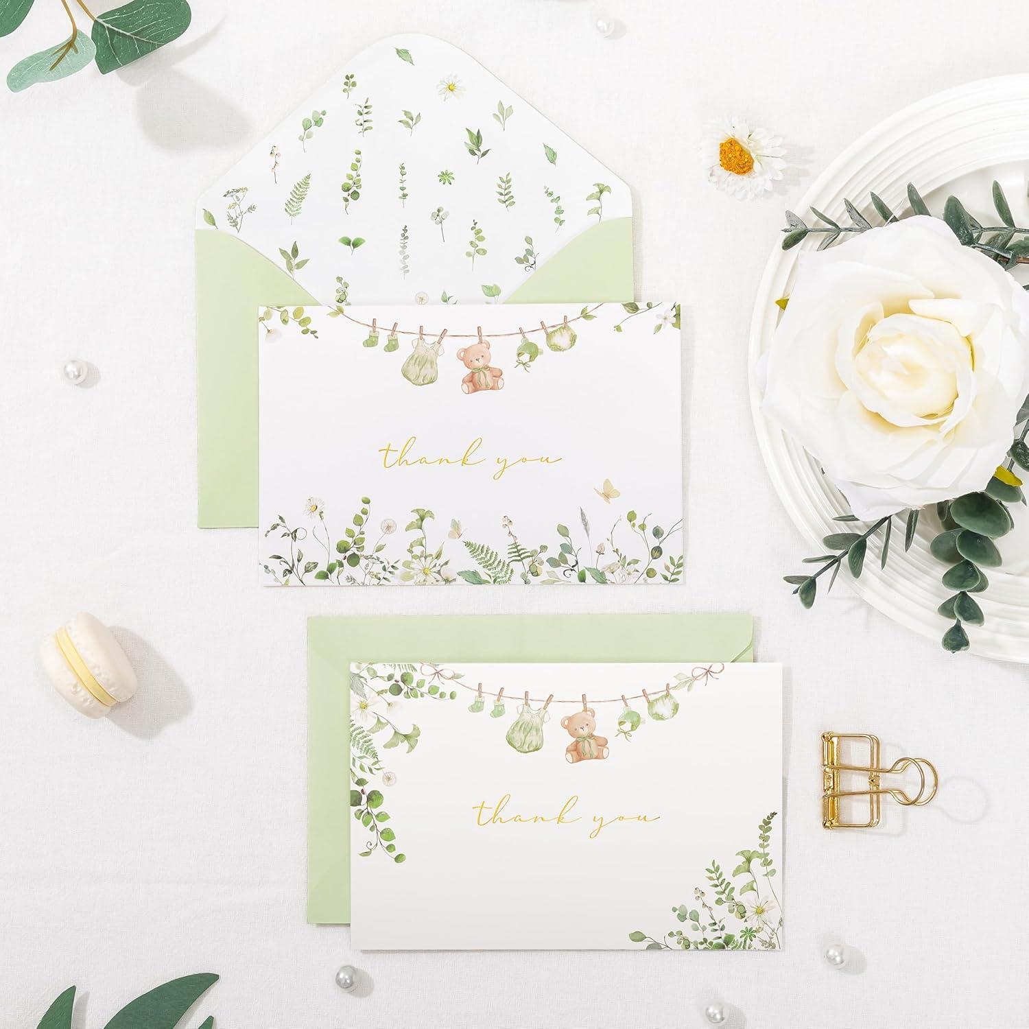 Tarjetas de Agradecimiento Baby Shower Crisky Verde Salvia 25 Pzas