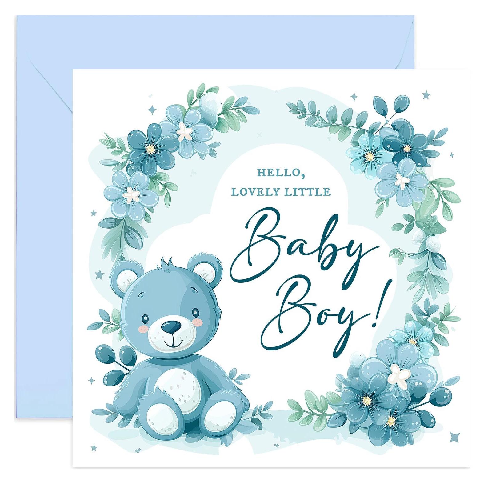 Tarjeta de Felicitación para Bebé Niño Old English 15x15cm