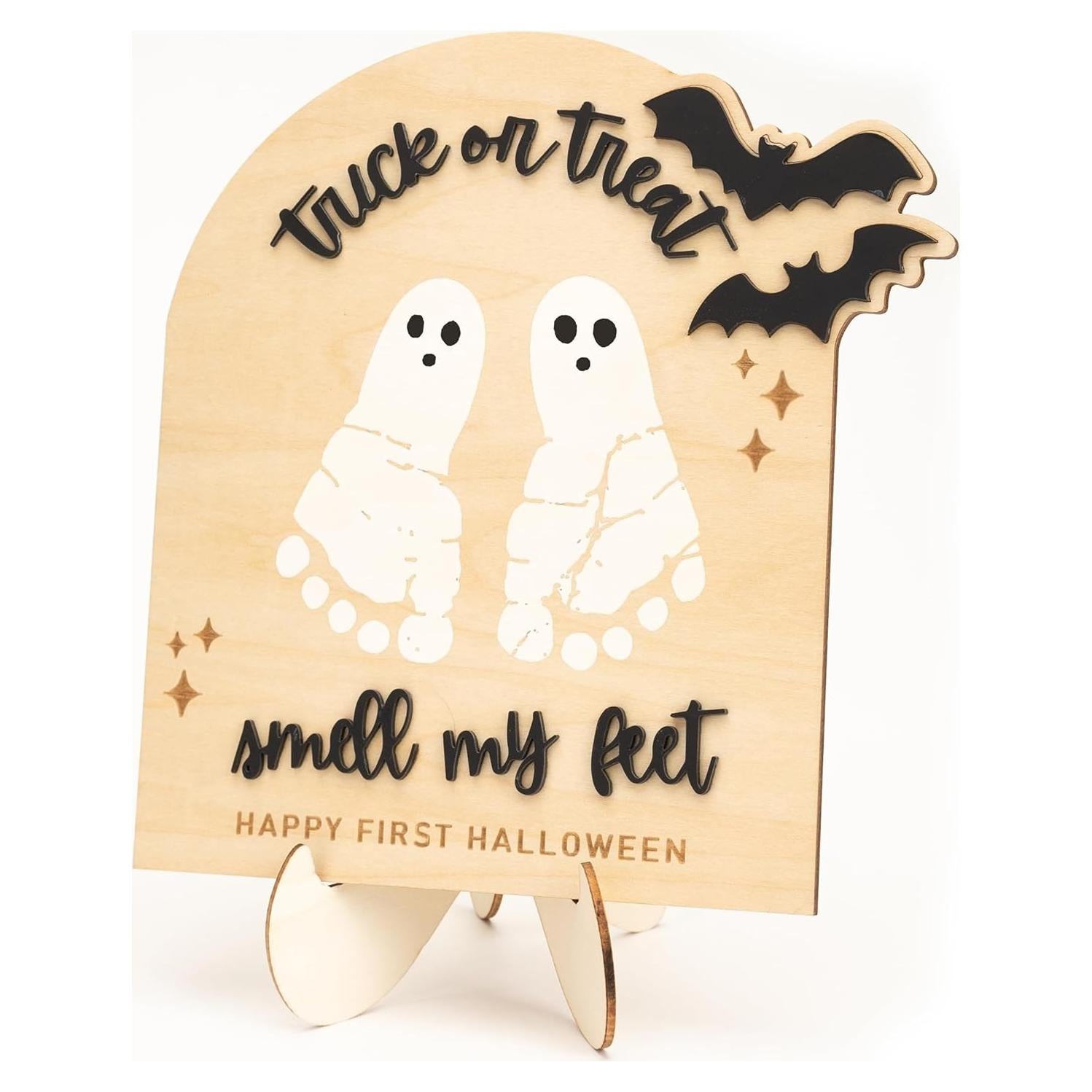 Cartel de Recuerdo Primer Halloween Bebé Madera 21.6x18.8cm