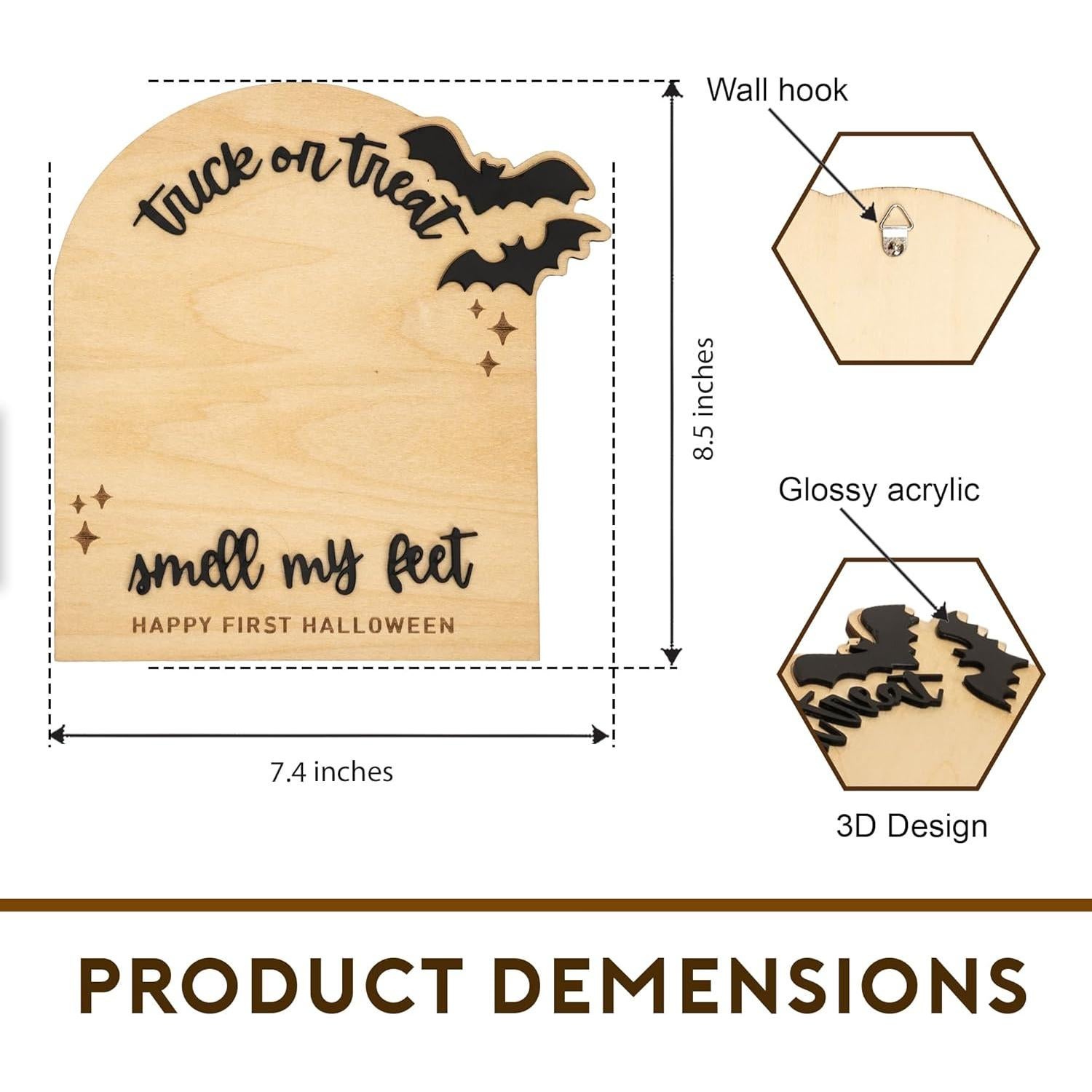 Cartel de Recuerdo Primer Halloween Bebé Madera 21.6x18.8cm